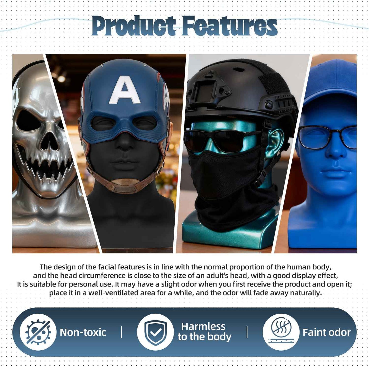 Male Mannequin Head, Metallic Gray Male Mannequin Head with Stand Professional Manikin Head, Bald Training Head for Display Wigs (Gray)