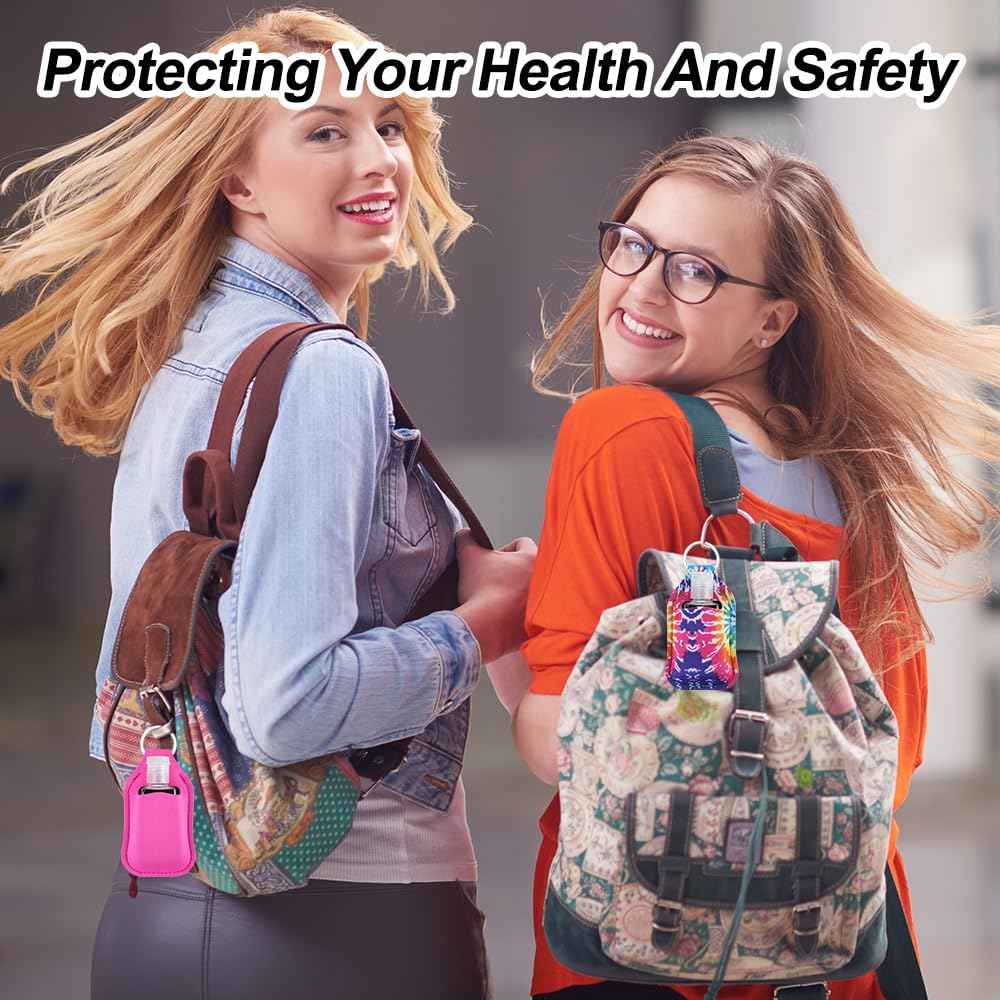 IBEQUEM 83Pcs Hand Sanitizer Holder Set, 40 Pcs Hand Sanitizer Holder Keychains & 40 Reusable Flip Cap Travel Bottles (30ml/1oz), 3 Funnels, For Travel, Vacation, Camping, Picnic, Party, Home, Office