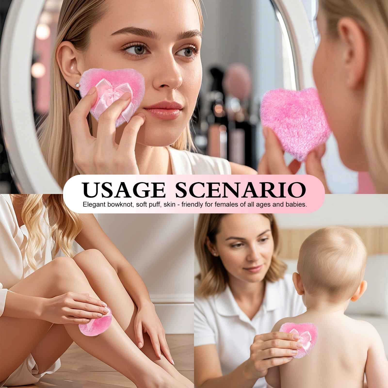 2 Pieces Large Body Powder Puff and Container Powder Container with Puff, Dusting Powder Puff Crystal Case, Body Powder for Women Soft Washable Reusable Velour Face Body Glitter Wet Dry Makeup(Love)