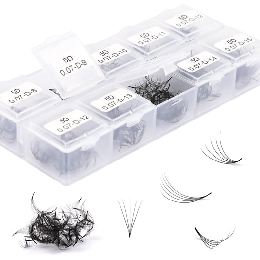 Promade Fans Eyelash Extensions 1000 Pcs Loose Fans 4D 0.07mm C Curl Premade Fans Lashes 8-15mm Pro Made Fans Eye Lash Extensions Easy Application Long Lasting(4D 0.07 C 8-15 mix)