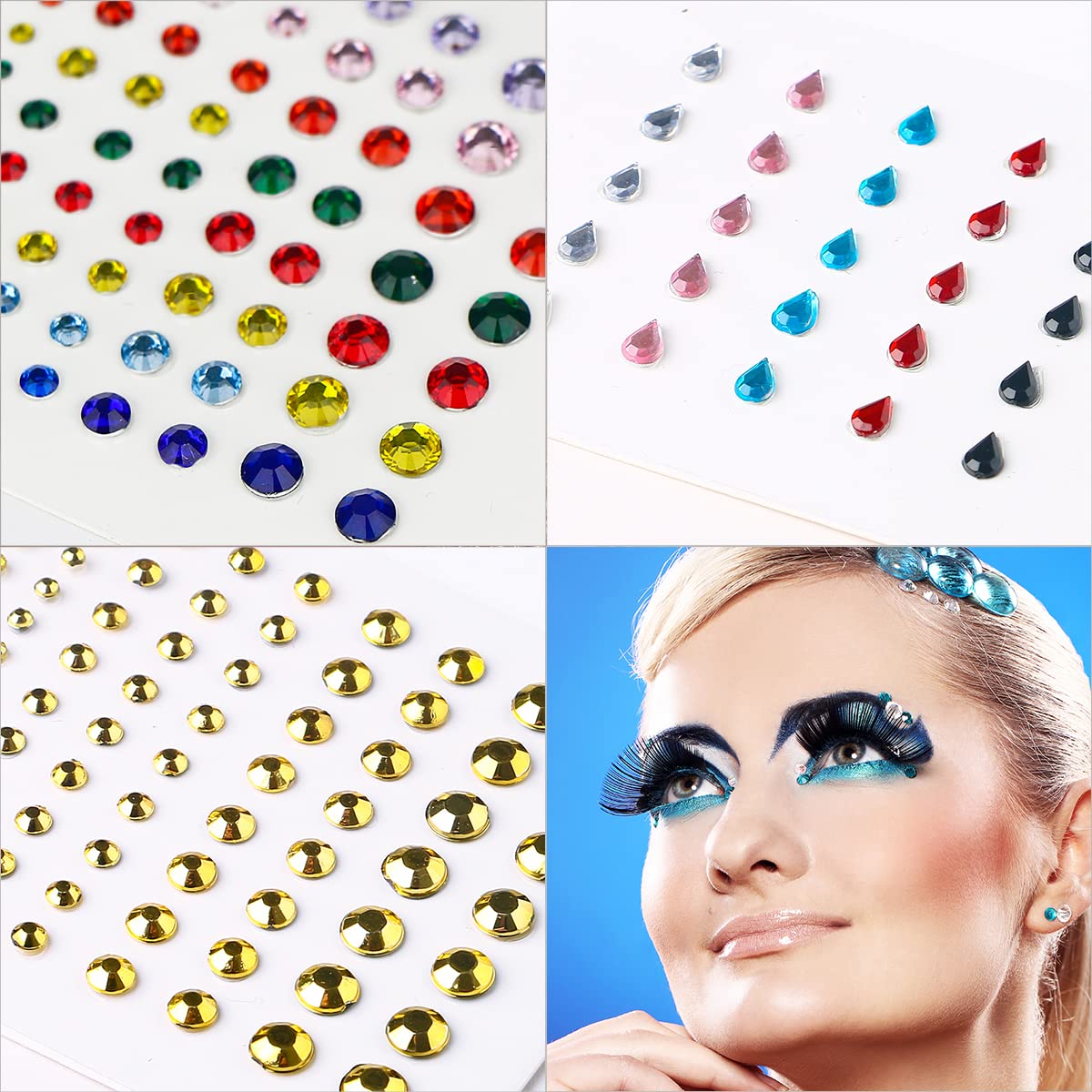 Bowitzki Face Jewels Rhinestones For Makeup,Face Gems Stick On Eye Rhinestone Sticker, Tears Rainbow Star Diamond Crystals For Women Festival Accessory Nail Art Decoration (B)