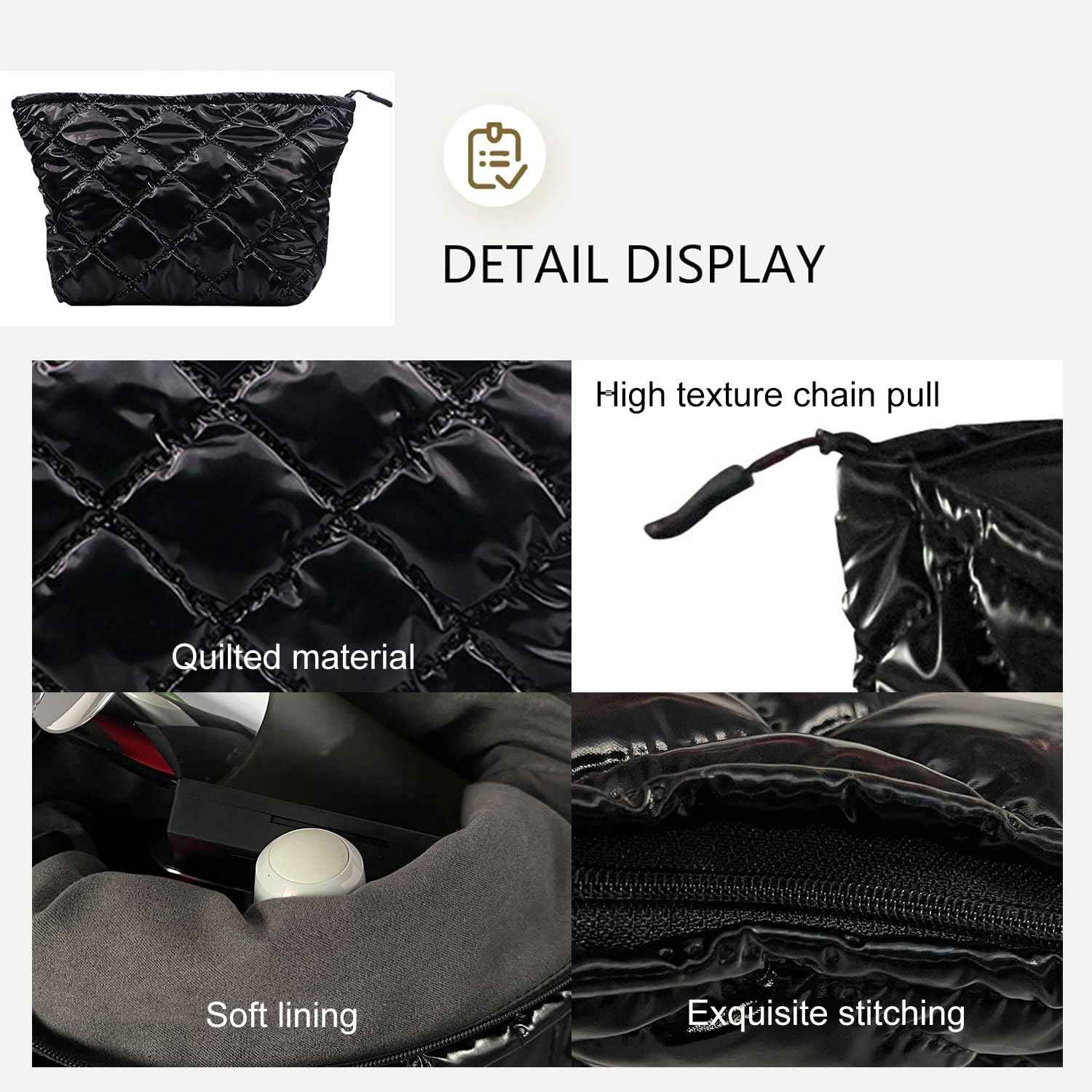 WANNES Cute Cosmetic Bag for Women, Soft and Fluffy Travel Makeup Bag with Durable Zipper, Essential Skincare and Toiletry Organizer Pouches (Black)