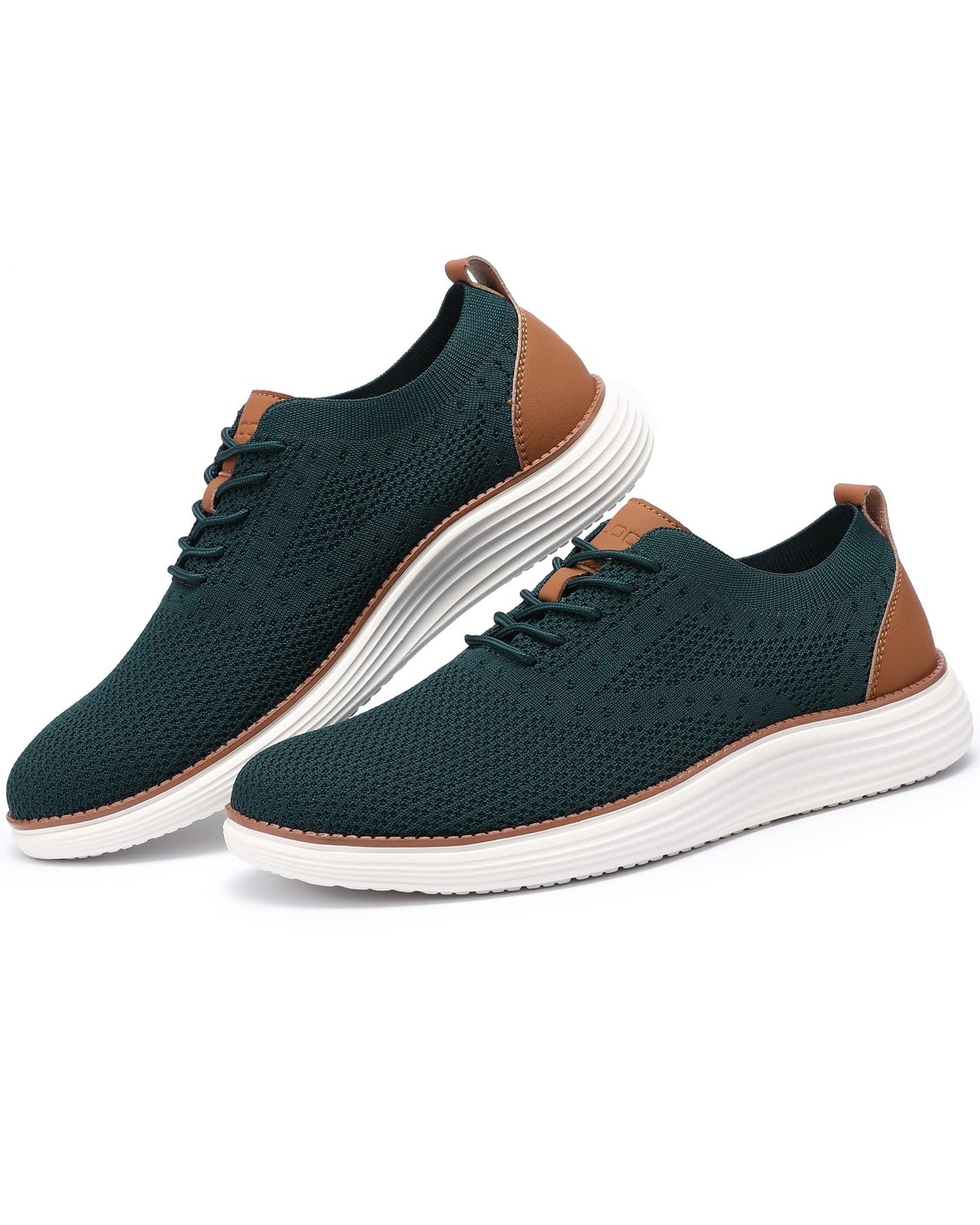 VILOCY Men's Casual Dress Sneakers Oxfords Business Shoes Lace Up Lightweight Comfortable Breathable Walking Knit Mesh Fashion Sneakers Tennis Green,EU40