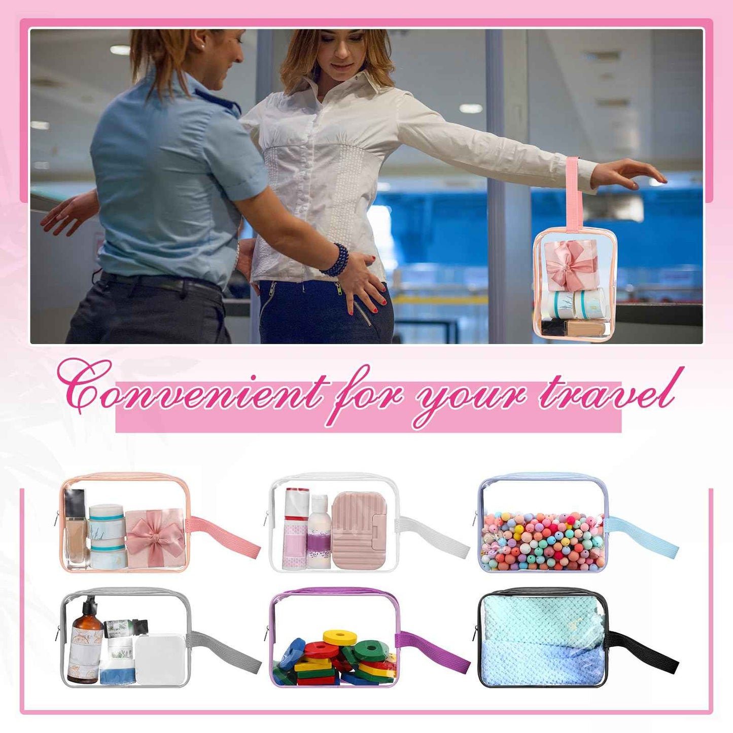 Silkfly Clear Toiletry Bag PVC Travel Cosmetic Bag with Handle Strap Makeup Pouch with Zipper Summer Vacation Salon Graduation Gift End of the Year Gifts(Gentle Colors,24 Pack)