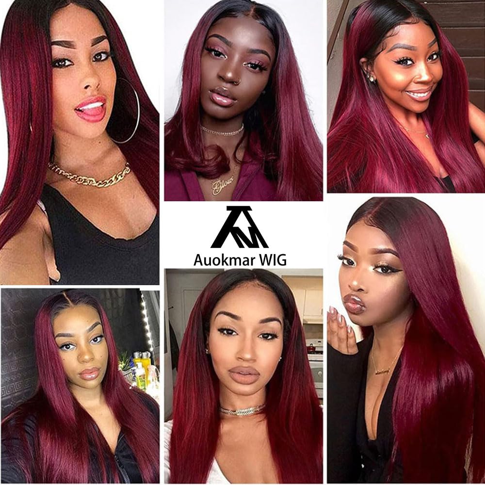 24 26 28 Inch Burgundy Human Hair Bundles Ombre 1b99j Bundles Brazilian Straight Remy Hair 3 Bundles Red Straight Bundles Human Hair Double Weft Hair Extensions for Black Women 100g/Pc