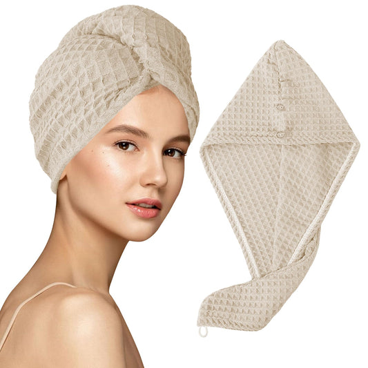 MaopaoBeauty Microfiber Waffle Weave Hair Towel Extra Large 27.5 * 10.5inch Quick Hair Drying Towel Breathable Hair Towel for Wet, Curly, Straight, Long Hair