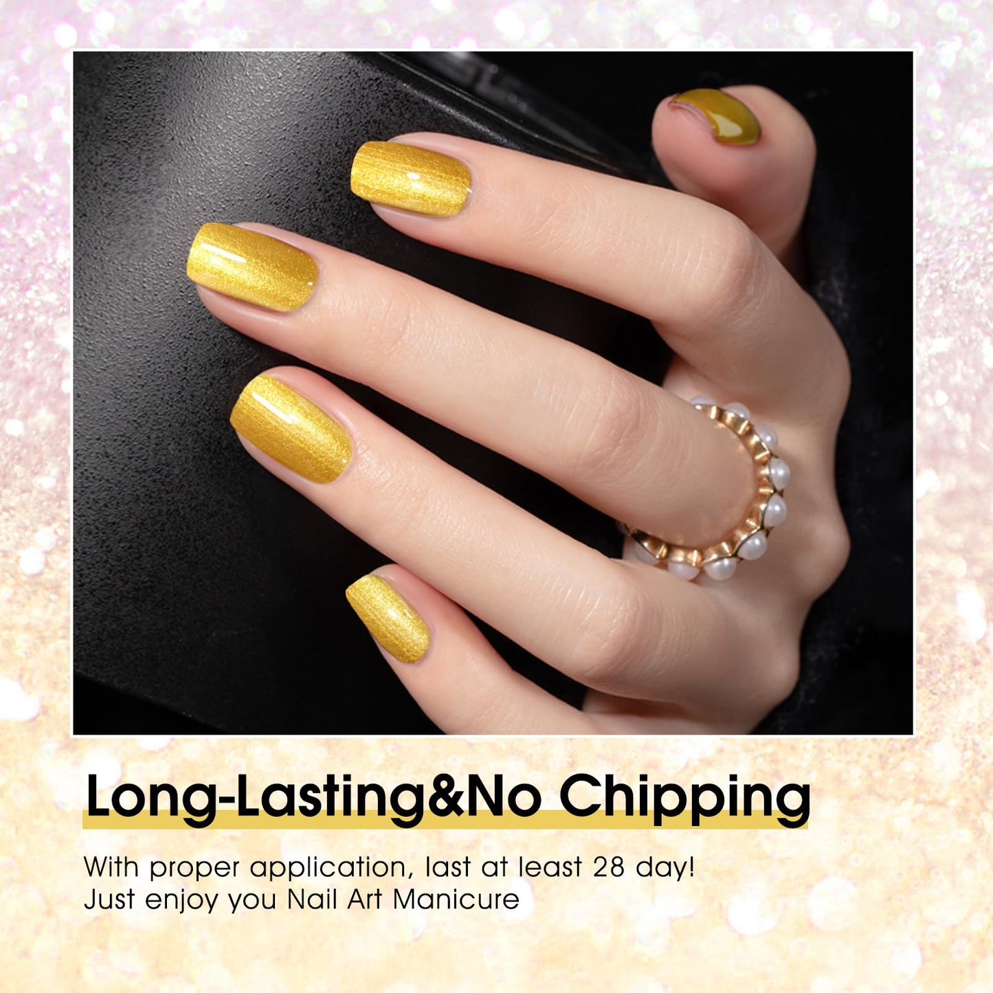 VENALISA Luxury Golden Red Glitter Gel Nail Polish, 1Pcs Glitter Gold Color Gel Polish Nail Polish Gel High Gloss Soak Off Gel Nail French Nail Manicure Salon DIY