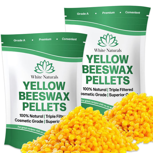 Yellow Beeswax Pellets 2lb (1lb in Each Bag), Pure, Natural, Cosmetic Grade, Organic, Bees Wax Pastilles, 3X Filtered, Great For Candle Making, Soaps, DIY Lip Balms, Lotions By White Naturals