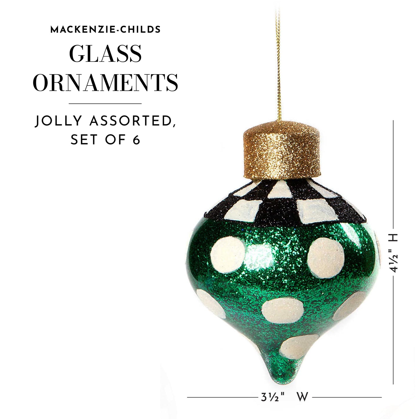 MacKenzie-Childs Jolly Glass Ornaments, Christmas-Tree Decorations Set, Set of 6