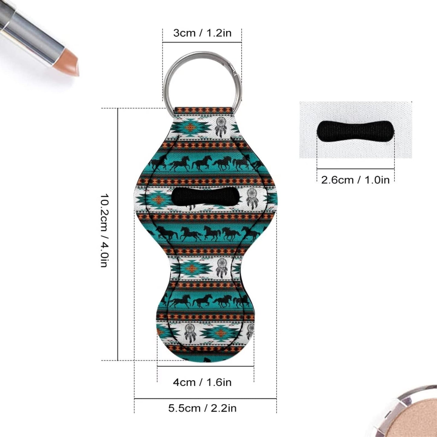 Buybai Aztec Navajo Geometric Horse Keychains for Women 10 Pack Bulk Chapstick Sleeve Pouch Lip Gloss Tube Holder