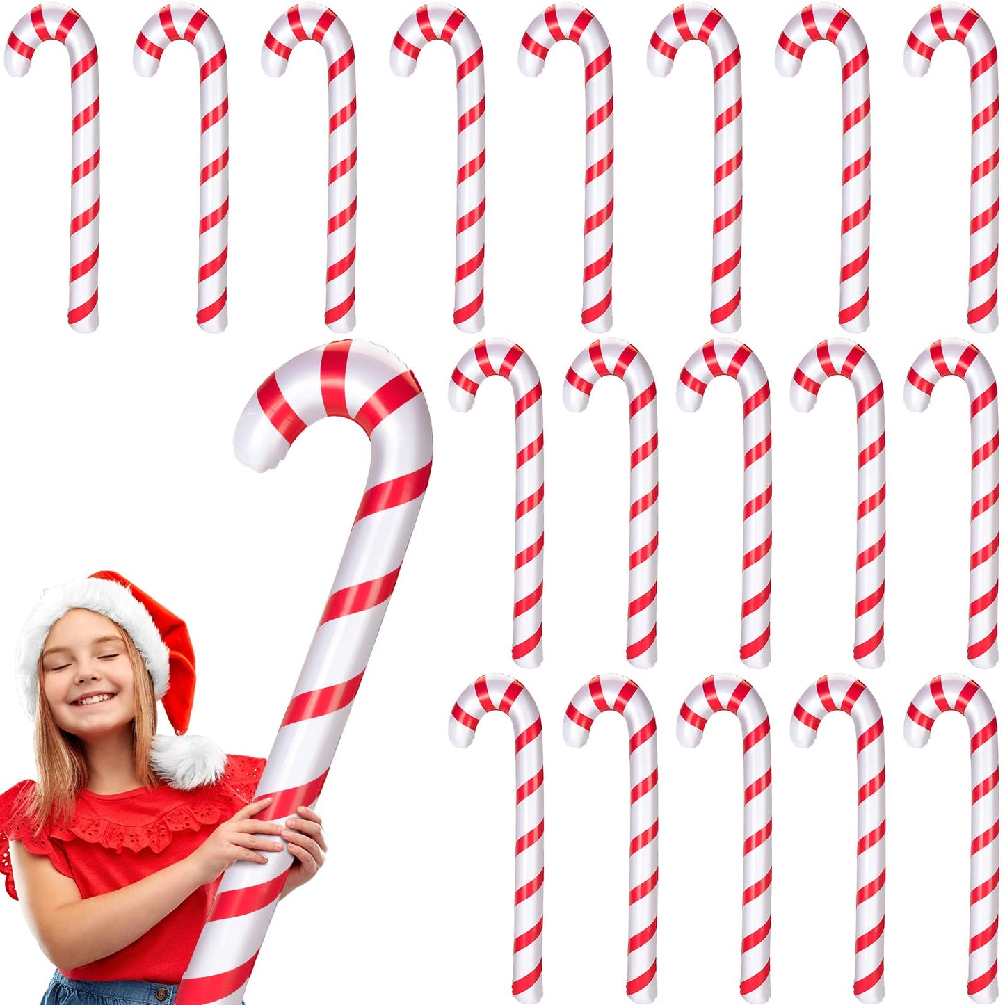 20 Pcs Inflatable Candy Canes Christmas Decorations Jumbo Candy Canes Balloons Inflatable Outdoor Holiday Yard Decorations Christmas Tree Candy Cane Decorations for Home Lawn Xmas Party Toy, 35 Inches