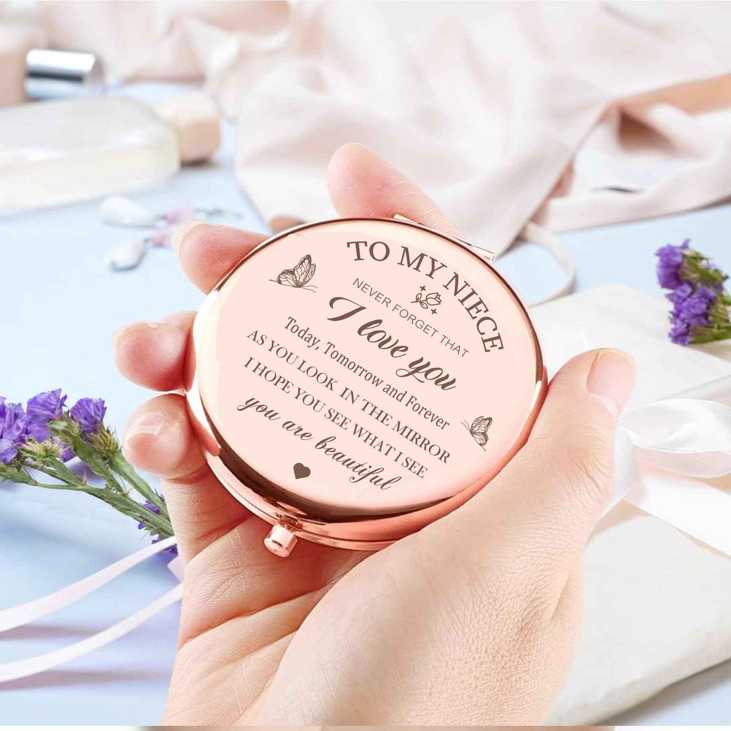 KGKAIMIZL Niece Compact Mirror - Makeup Mirror Gifts for Niece from Aunt, Birthday & Christmas