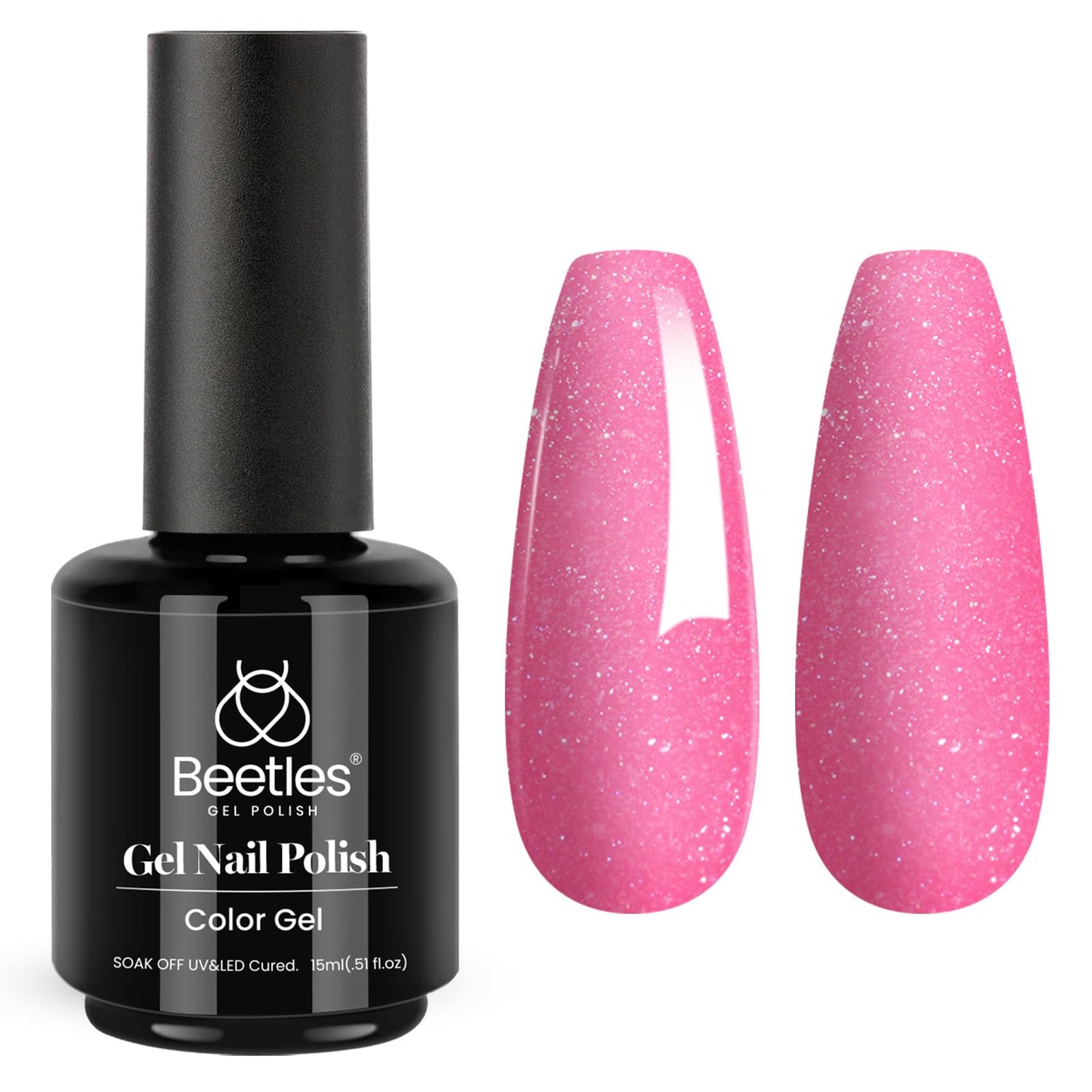 Beetles Gel Nail Polish 1 Pcs 15ml Exotic Pink Hot Pink Nail Polish Shimmer Glitter Gel Polish Soak Off Uv LED Nail Lamp Nail Art Manicure Salon DIY Home 0.5Oz