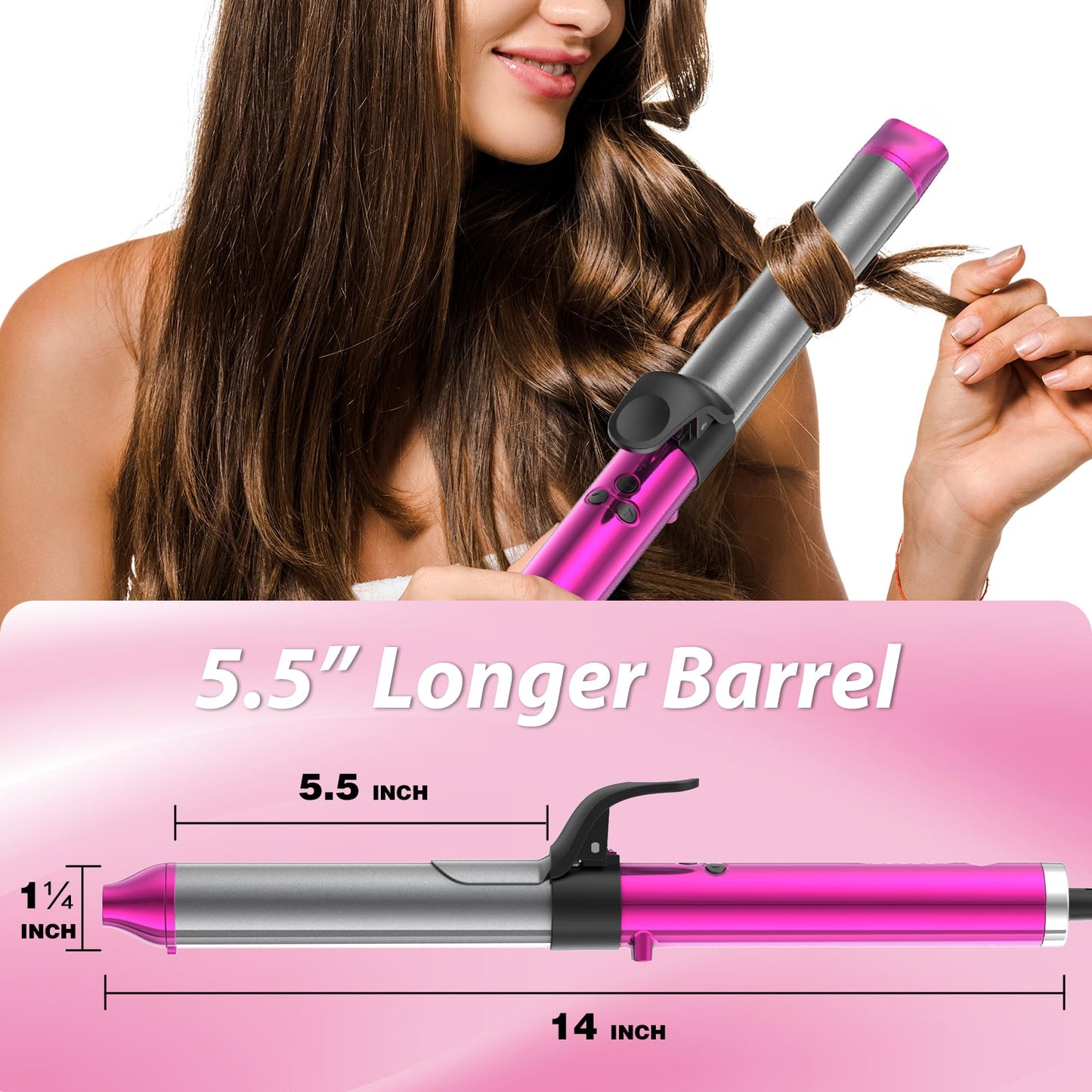 Rotating Curling Iron, 1 1/4 Inch Ionic Hair Curler, Self Rotating Hair Curler with Long Barrel for Beach Curls/Waves, 1.25 Inch Barrel Curling Wand, Gifts for Women (Purple)