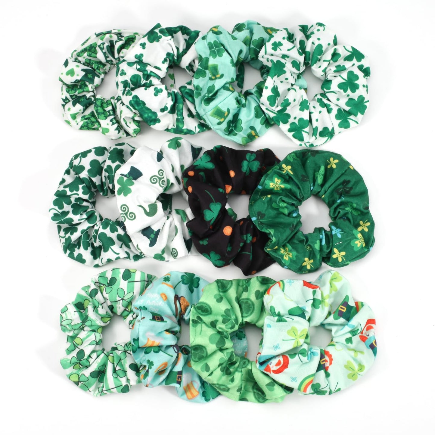 Lonext 12 Pcs Irish Green Shamrock Hair Scrunchies Hair Bands for Women or Girls,Elastic Soft Ponytail Holder Hair Ties for St Patrick's Day