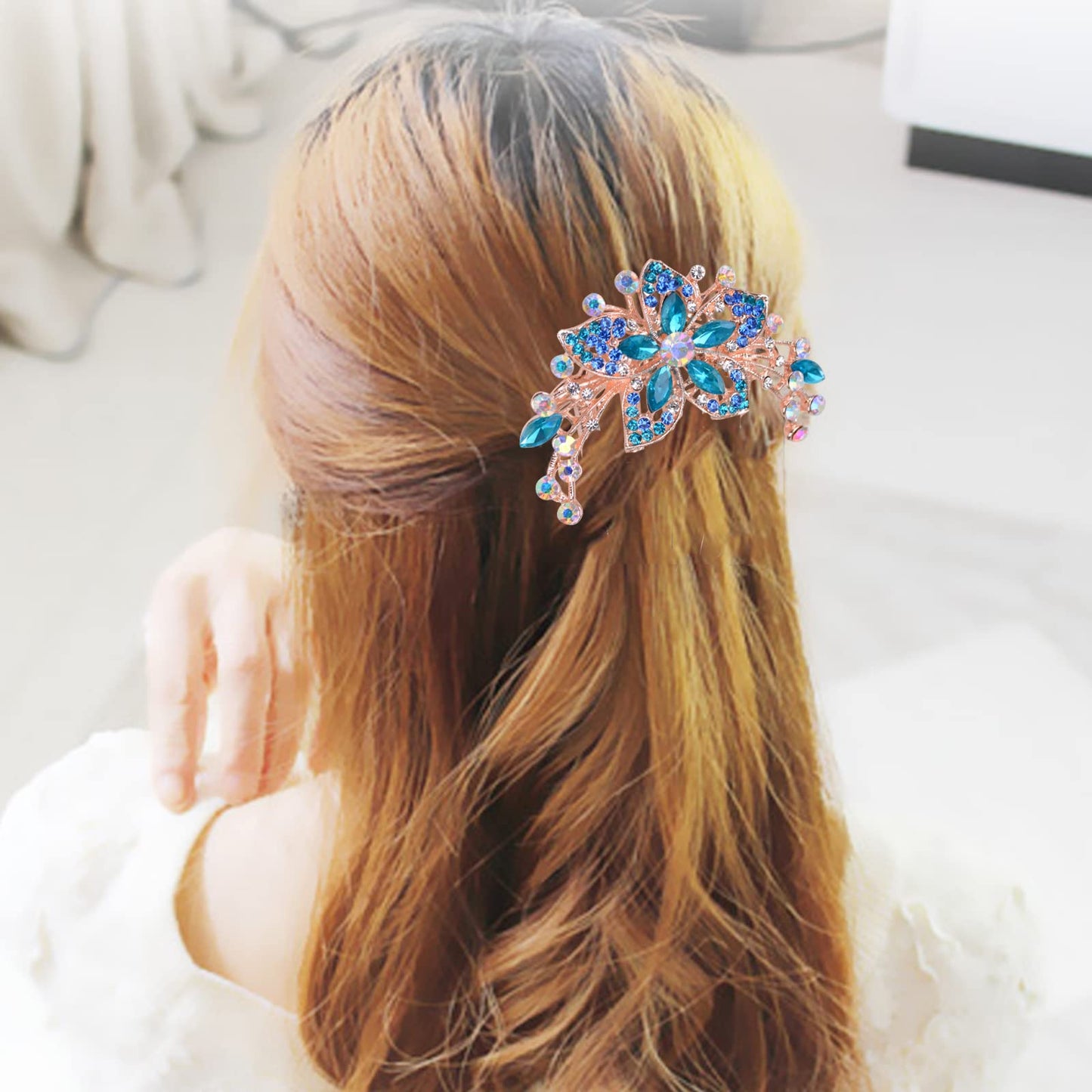 Sankuwen Flower Rhinestones Hair Combs Accessories,Perfect Mother's Day Gifts,Birthday Gifts,Wedding Gifts（Blue）