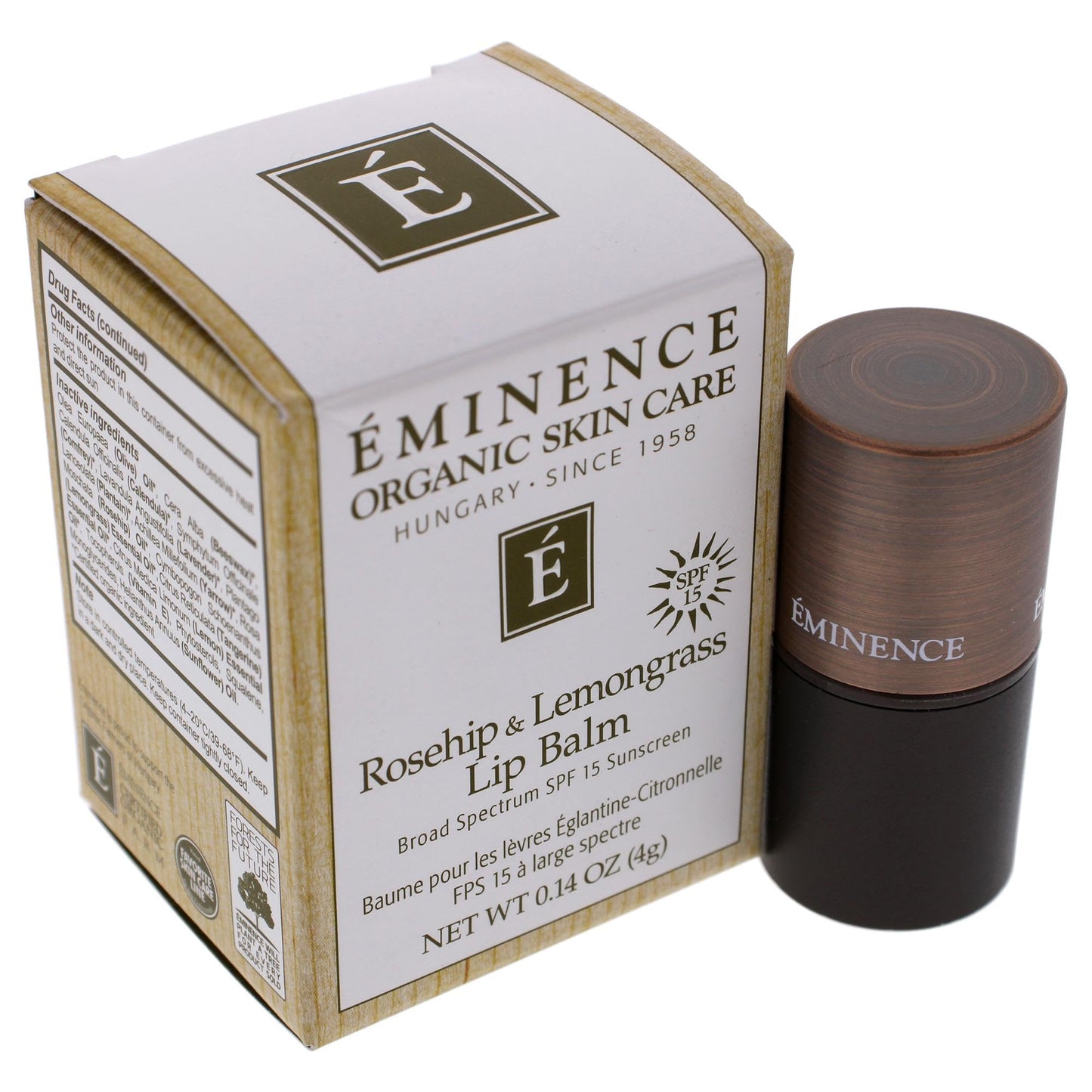 Eminence Organic Skincare Rosehip & Lemongrass Lip Balm SPF 15, 0.14 Oz, 24 Count