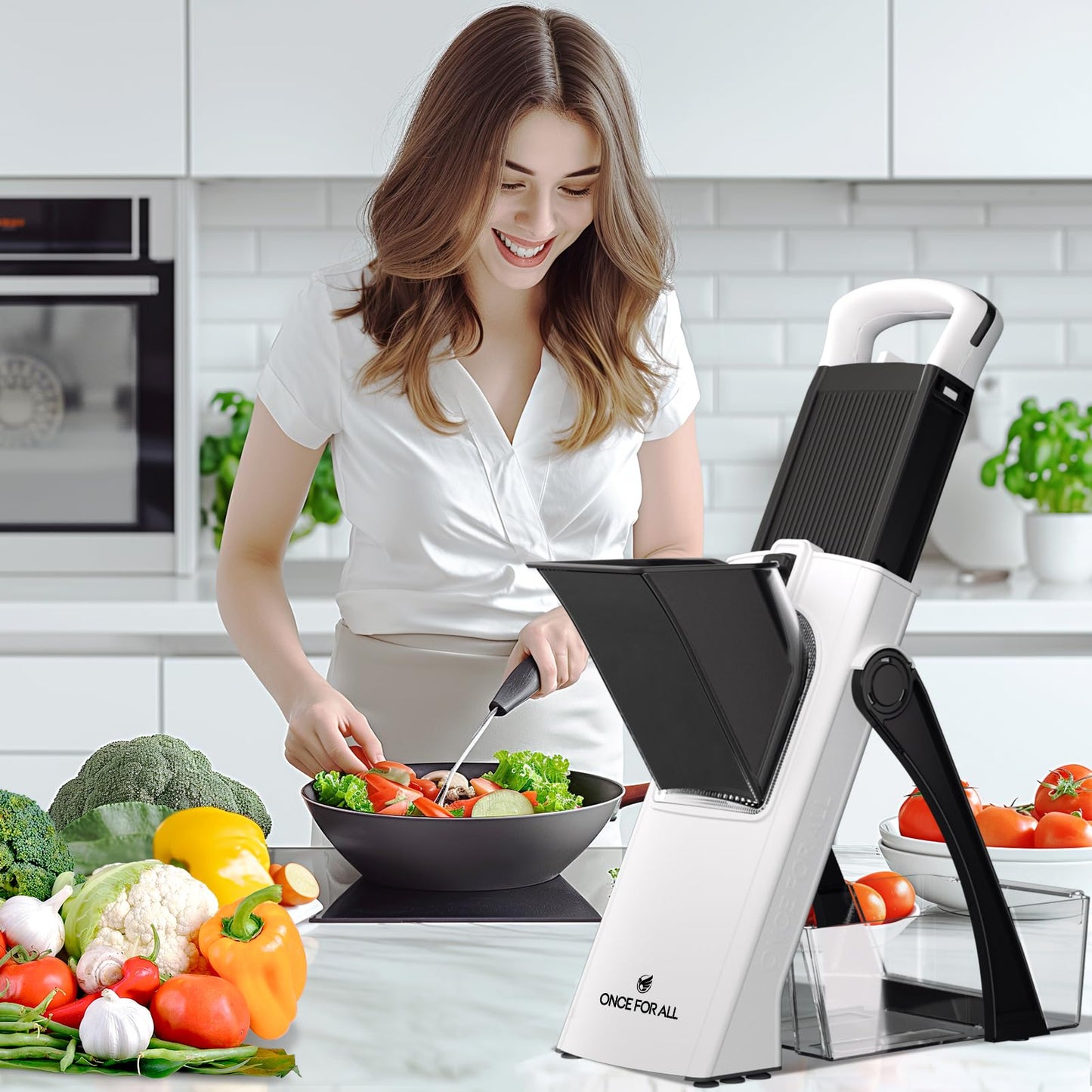 ONCE FOR ALL Upgrade Safe Mandoline Slicer Plus, Biger Size, Adjustable Vegetable Food Chopper Potato Fries Cutter, Detachable Blade, Kitchen Chopping Artifact, Gift (Black)