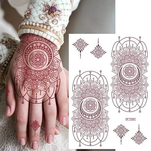 8 Sheets Brown Henna Tattoos Temporary Stickers Women Body Art Stickers for Wedding Party