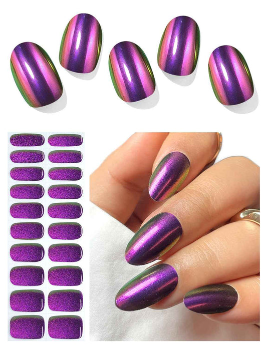 AutyaMee Semi Cured Gel Nail Strips (Mirror Purple), Chameleon, 20 Pcs Gel Nail Wraps, Stickers, Salon Quality, Long Lasting, Works with Any UV Lamps