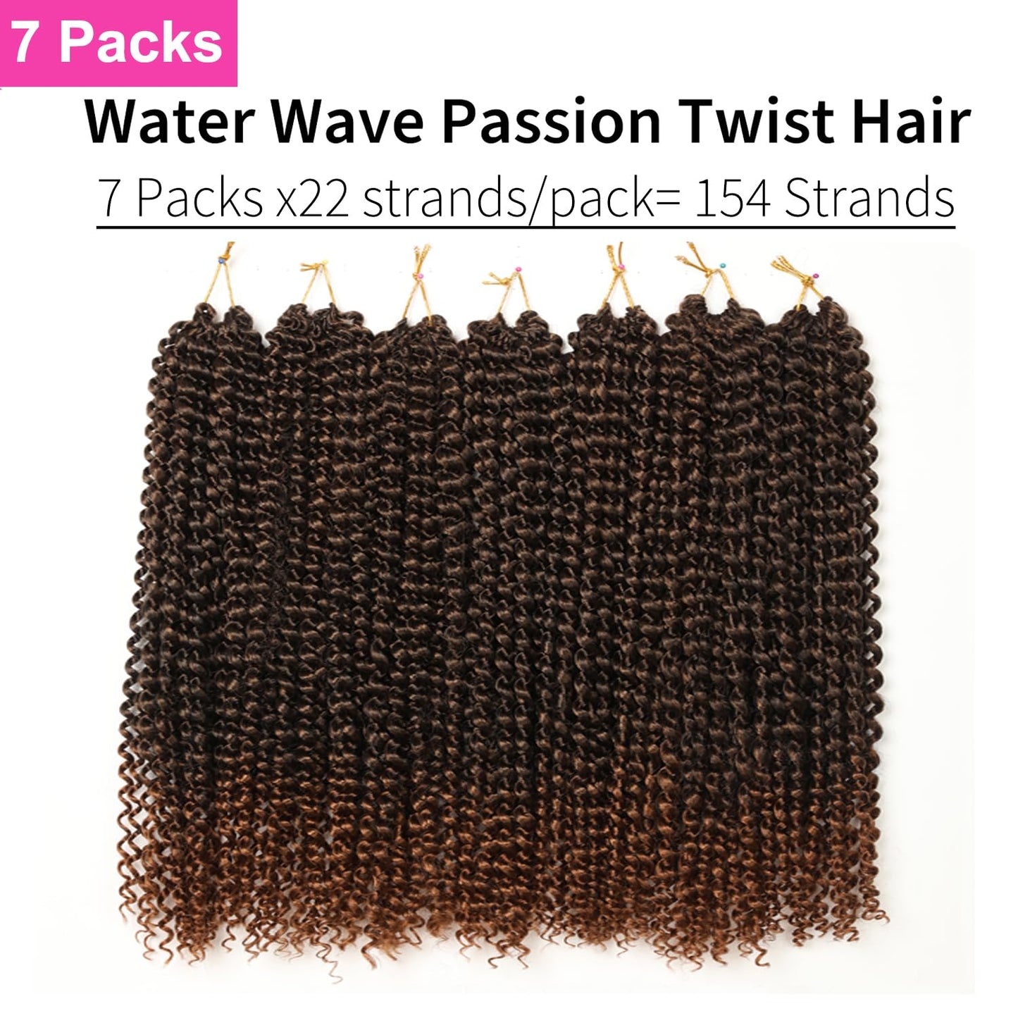 Ombre Brown Passion Twist Hair,10 Inch Water Wave Crochet Hair For Women Passion Twist Crochet Hair Passion Twists Braiding Hair Synthetic Curly Braiding Hair Extensions (10 Inch (Pack of 7),1B/30)