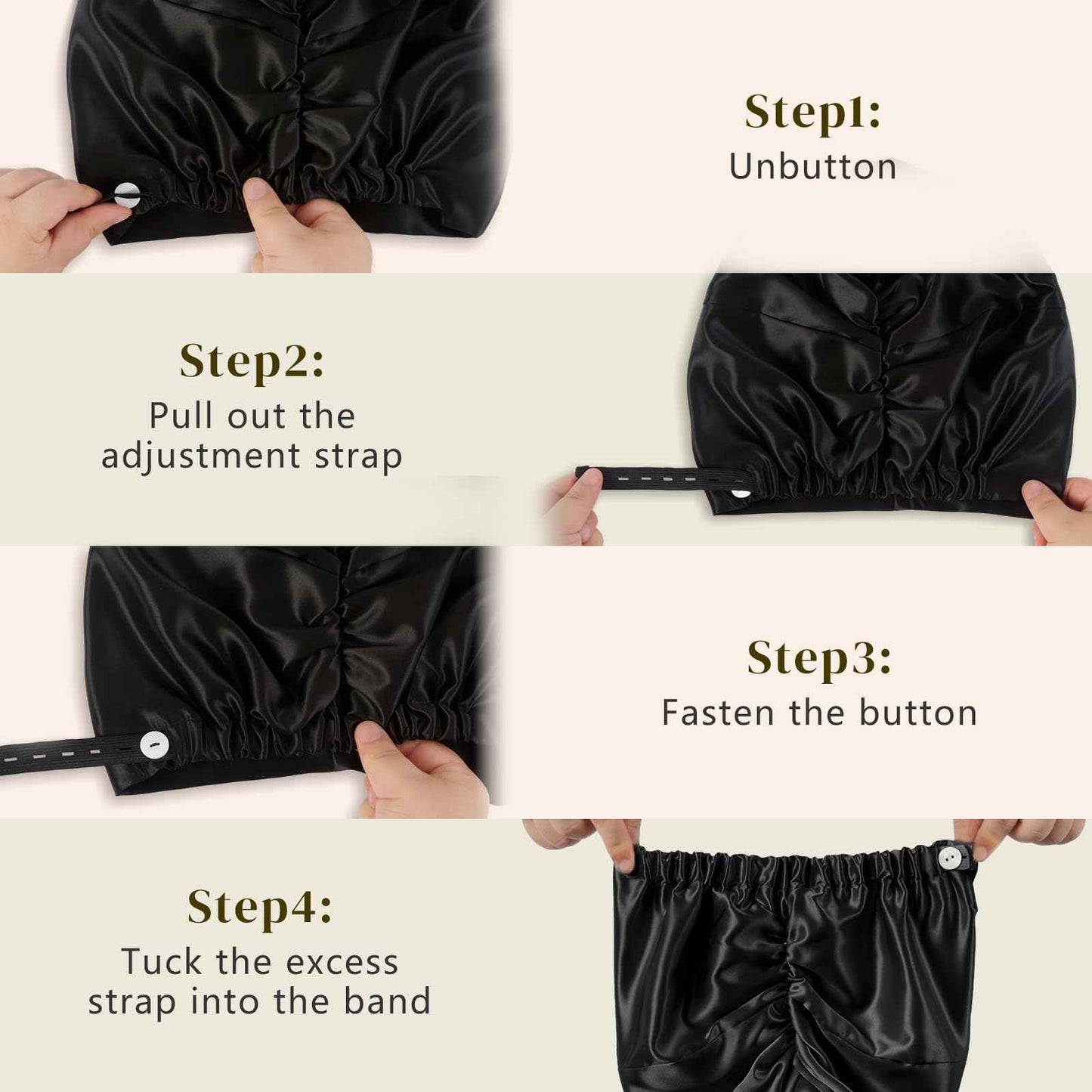 ZIMASILK 22 Momme Adjustable 100% Pure Mulberry Silk Bonnet for Sleeping Women, Double-Layered Silk Hair Bonnet for Anti-Frizz & Hair Protection – Reduces Slipping (1Pc, Black)