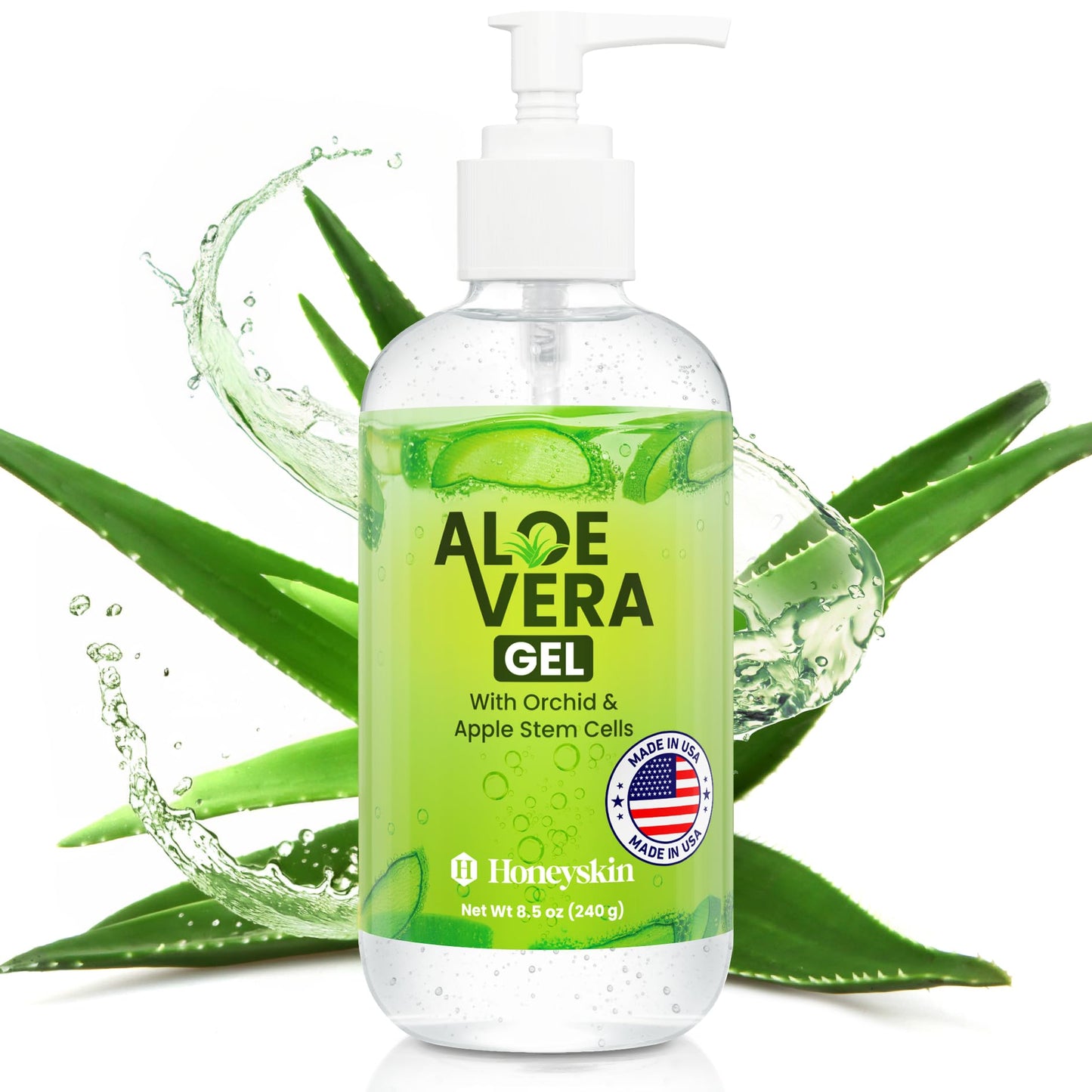 Honeyskin Soothing Aloe Vera Gel Made in the USA with Natural Ingredients - Give Yourself Relief From Sunburn and Dry Skin During the Hot Summer Days (8 Fl Oz)