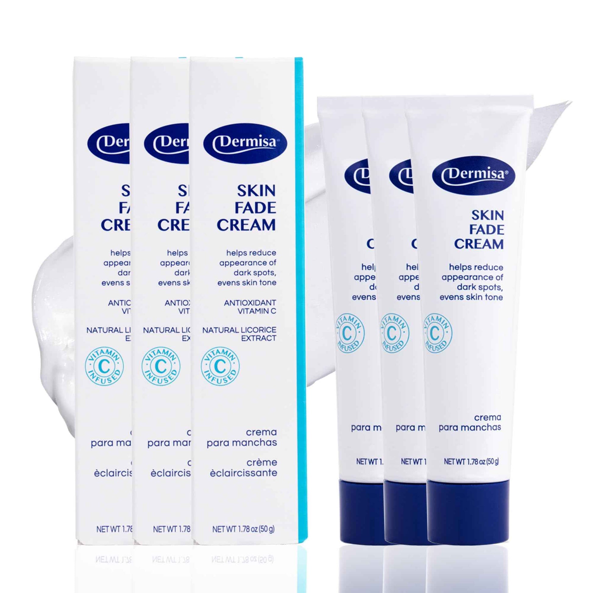 Dermisa Skin Fade Cream with Antioxidant Vitamin C | Helps Reduce Appearance of Dark Spots, Freckles, Marks from Acne, Aging, and Use of Birth Control | Light Non-Greasy & Quick Absorbing Cream | 1.78 OZ | Pack of 3