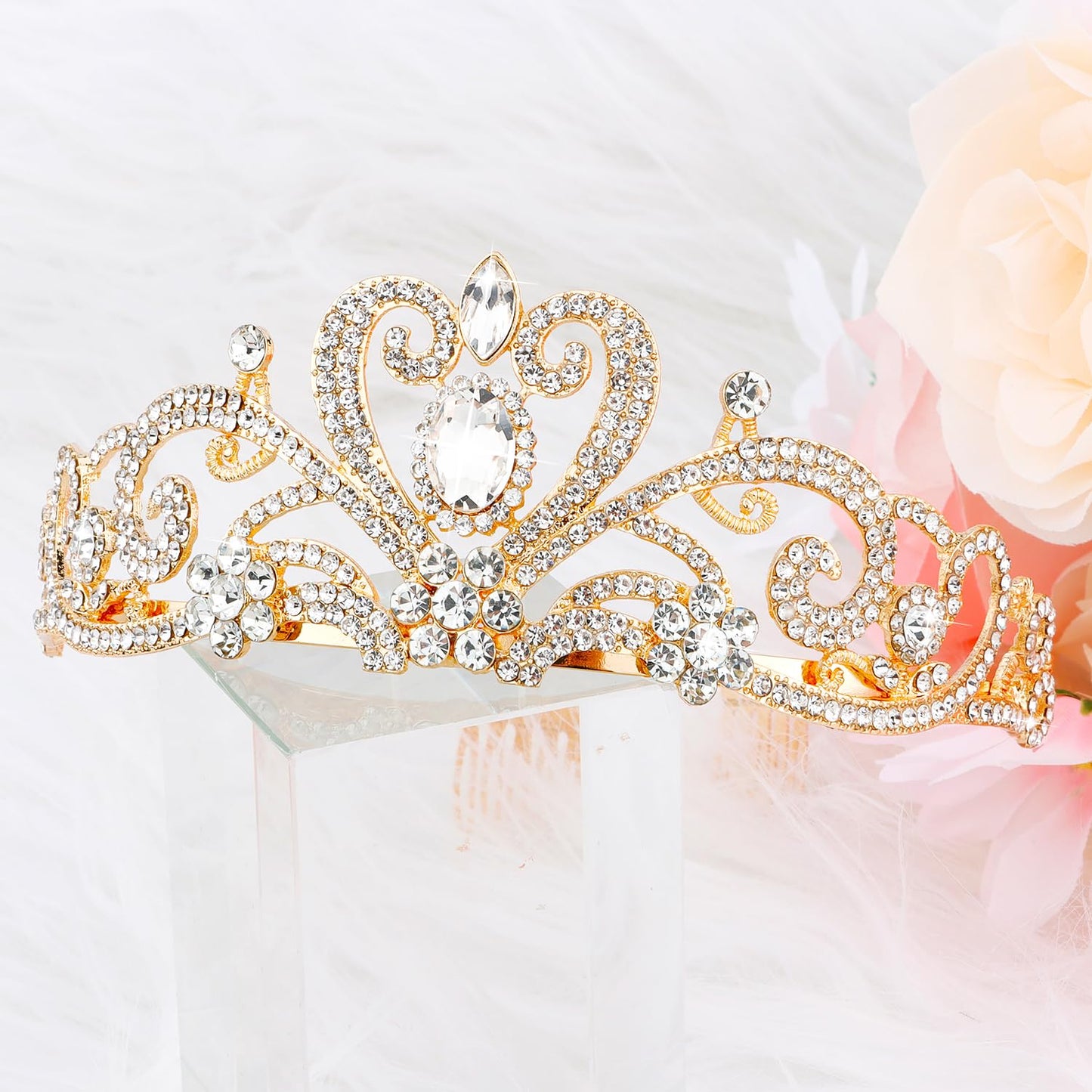 SuPoo Gold Bridal Crown Wedding Tiaras and Crowns for Women Girls Queen Birthday Crown with Combs Crystal Princess Rhinestone Tiara Headband Prom Headpieces Cosplay Hair Accessories for Halloween