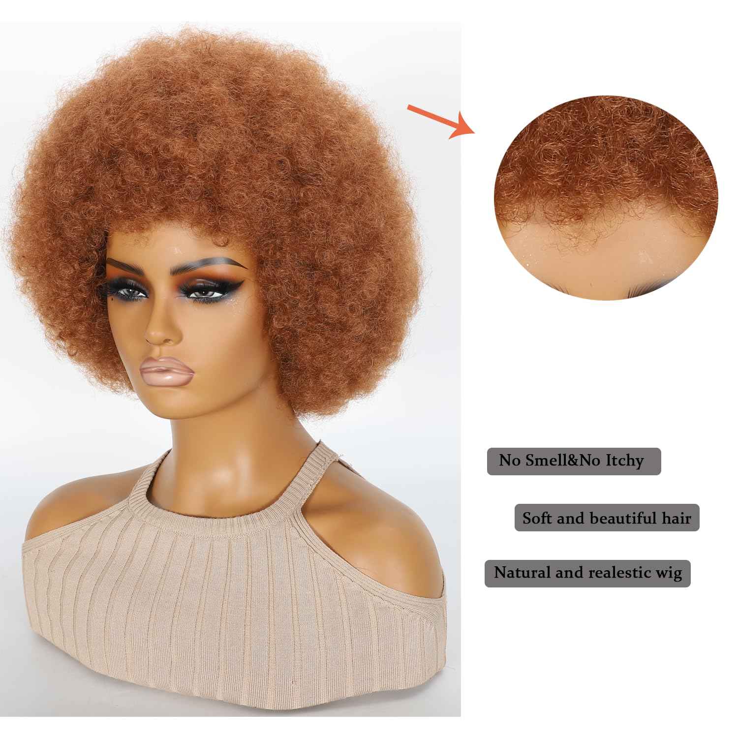 HOTJAR Afro Wigs for Black Women 70s Mixed Brown Afro Kinky Curly Wig Bouncy Huge Fluffy Puff Wigs Synthetic Hair for Cosplay Daily and Party (30#)