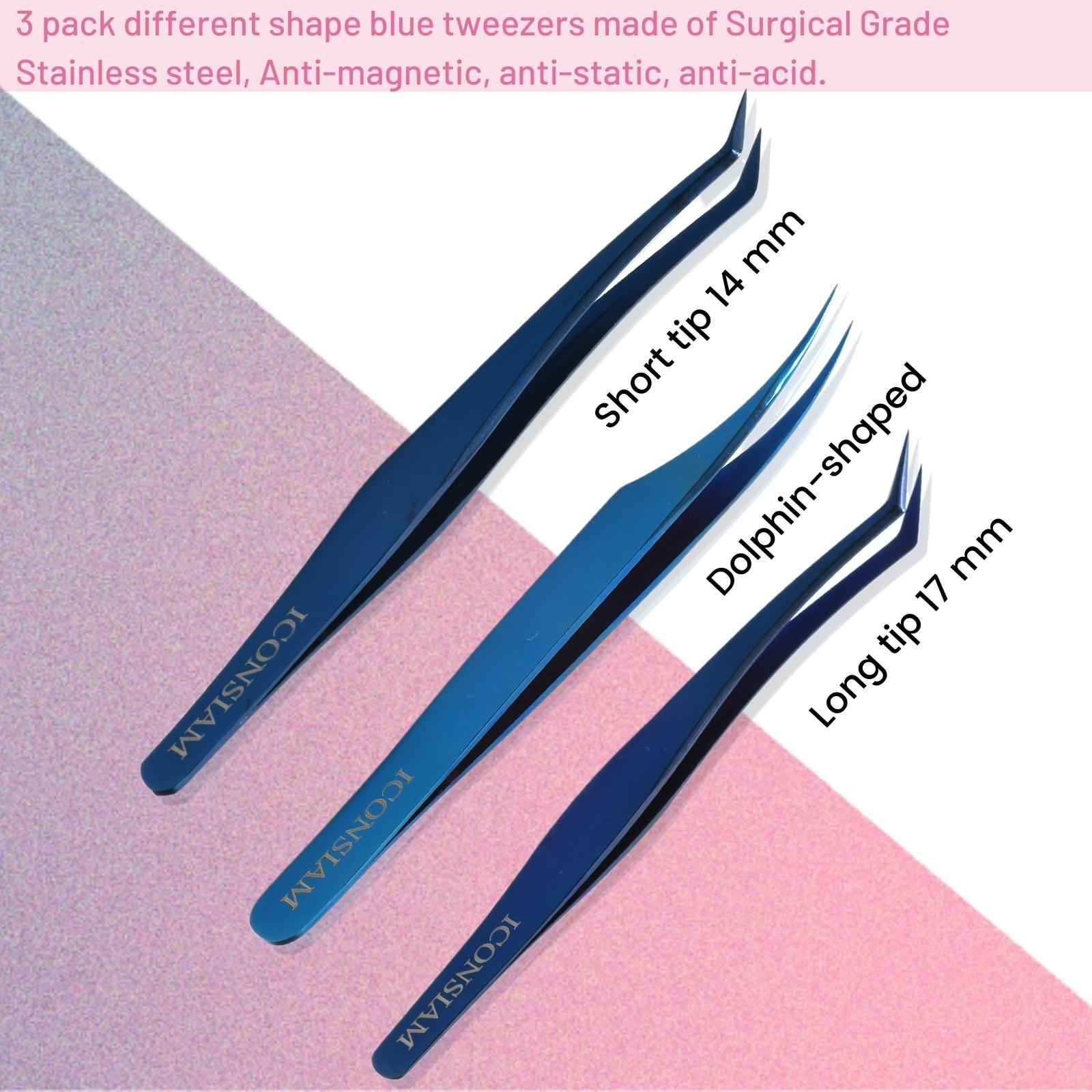 Eyelash Extensions Tweezers 3 Pieces Dolphin Shaped Tweezers and Curved Tip Tweezers for Eyelash Extensions Precision Lashes Tweezers Professional Tools for Isolation Classic Tweezers