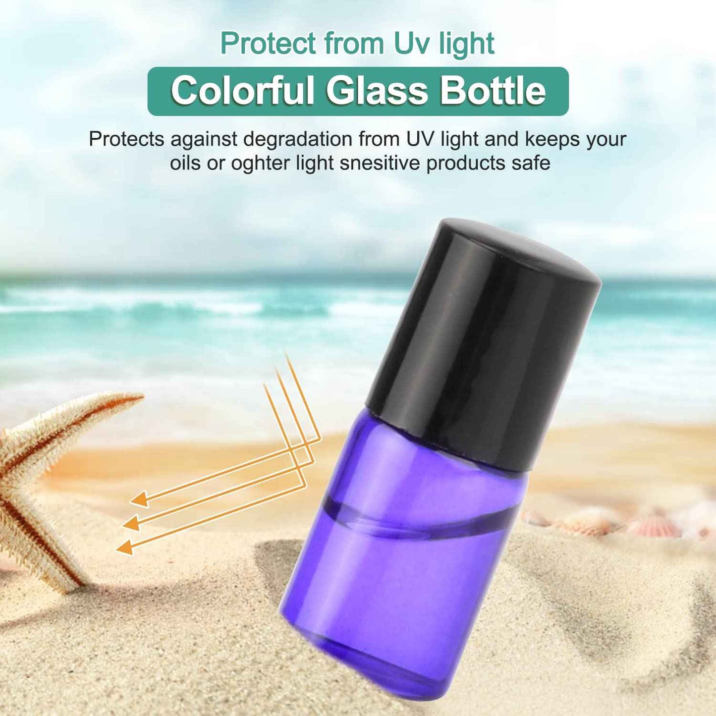 Furnido Pack of 50,2ml (5/8 Dram) Glass Roll on Bottle Mixed Color Sample Test Roller Essential Oil Vials Stainless Steel Roller Balls With Black Cap For Aromatherapy,Perfume Oils-Pipette included