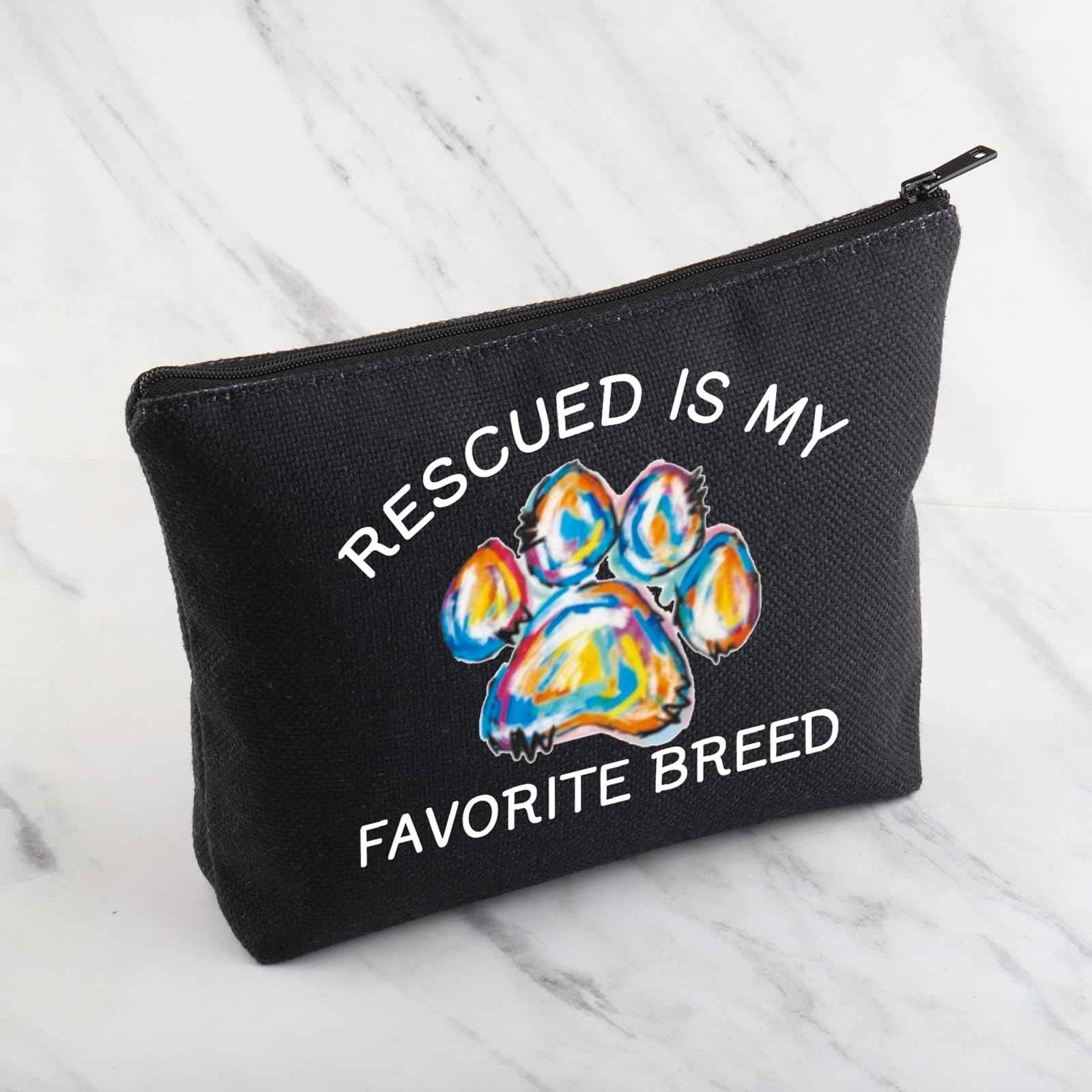 MNIGIU Rescue Dog Lover Gift - Rescued Is My Favorite Breed Makeup Zipper Bag (Black)