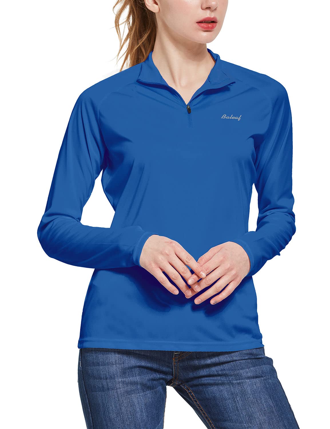 BALEAF Women's Sun Shirts 1/4 Zip Pullover UPF50+ UV Protection Lightweight Quick Dry Golf Hiking Running Workout Tops Workout Tops Ocean Blue Size S