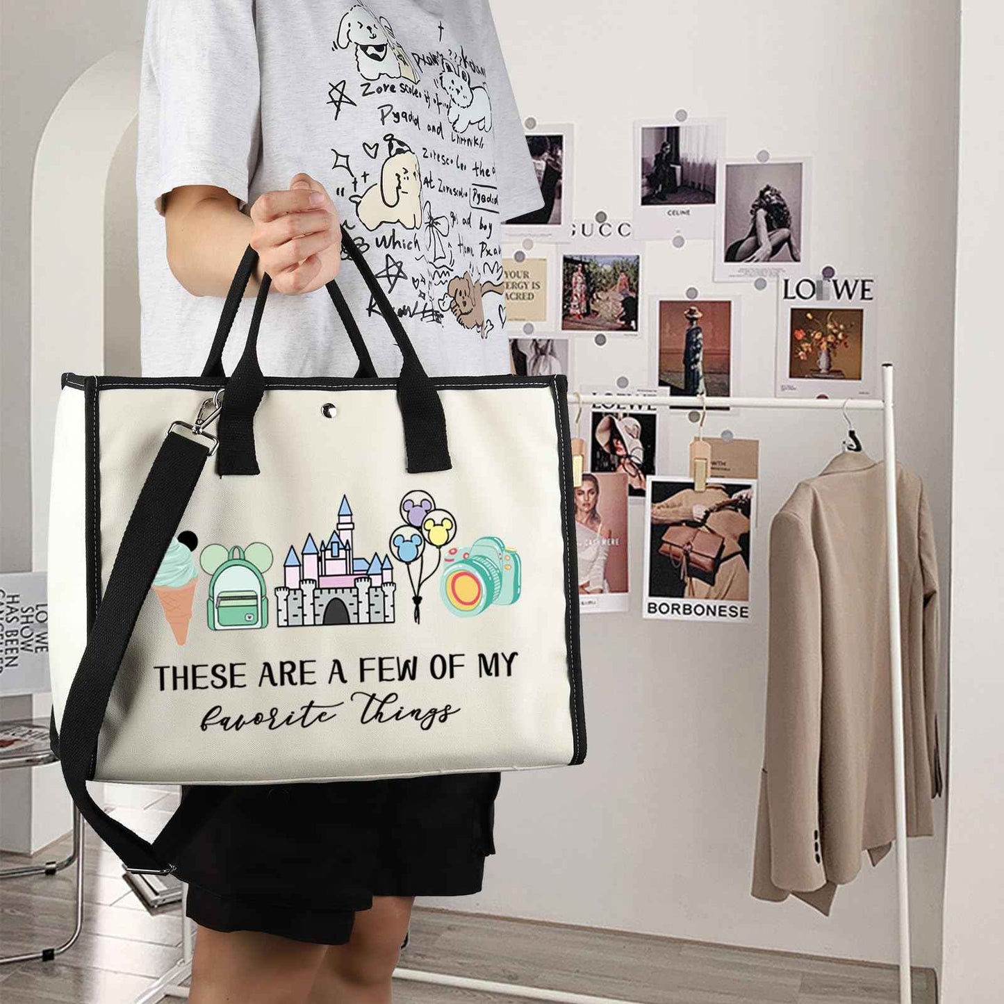Vacation Trip Gift Fairytale Fans Tote Bag Mouse Family Trip Snacks Makeup Bag Magic Kingd*m Gift Mouse Ice Cream Handbag (F-things Mouse LT)