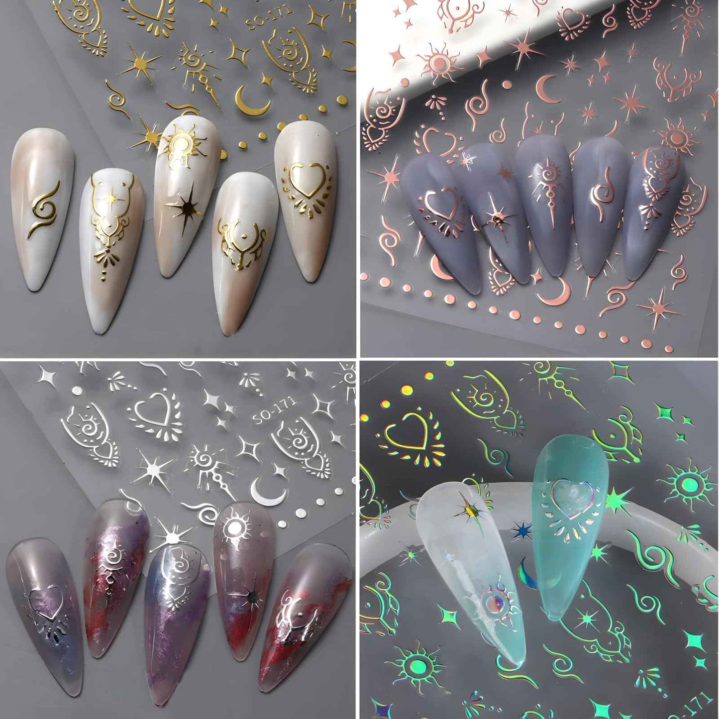 Namrec 12 Sheets Star Nail Stickers for Nail Art Gold Moon Star Nail Art Stickers Decals 3D Self Adhesive Aurora Nail Decals Silver Star Nail Art Design Decoration Accessories for Women, Style 3