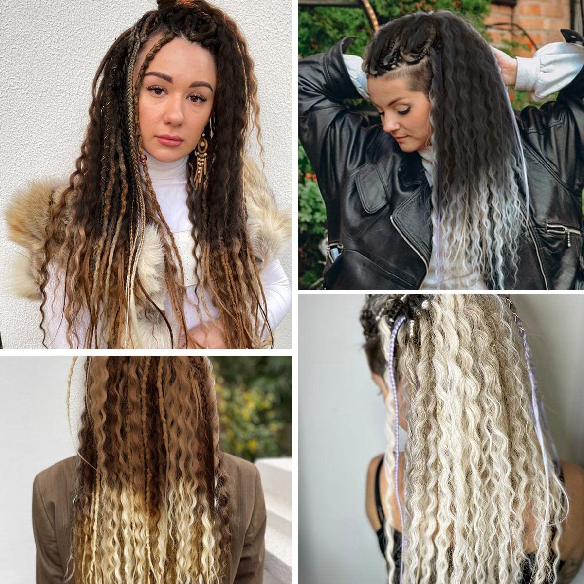 Sangtok 24 inch Curly Dreadlock Extensions Single Ended Wavy Dreadlocks, 10 pcs SE Thin Fake Dreads Extensions Light Brown to Blonde Ombre Dreads for Women