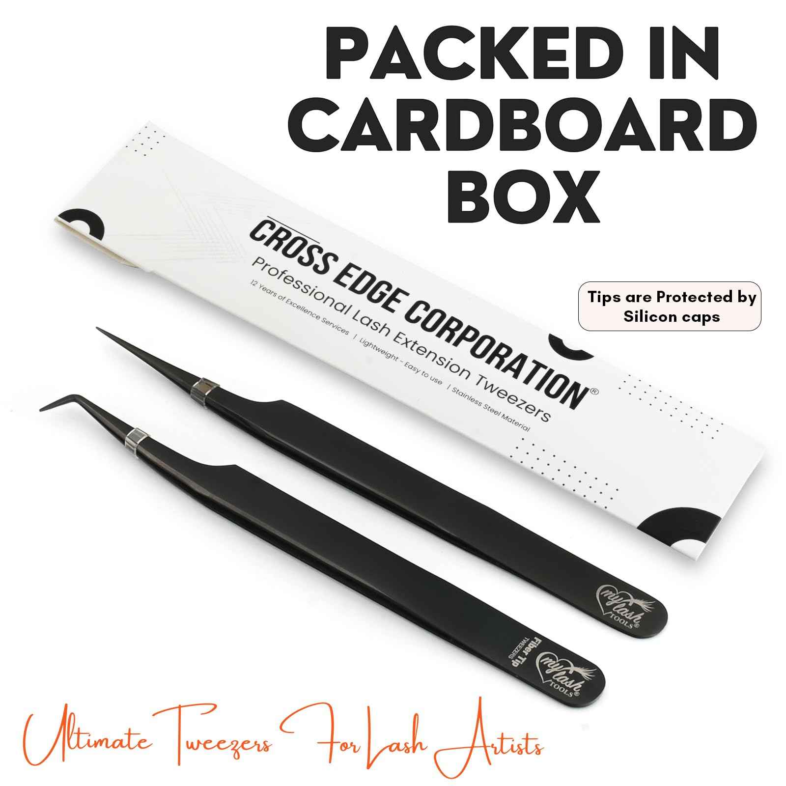 My Lash Tools 2Pcs Fiber Tip Lash Tweezers for Eyelash Extensions and Straight Isolation Tweezer Set – Professional Precision Fan Making, Mega Volume Boot Lashing, Classic & Mink Eyelashes, Black