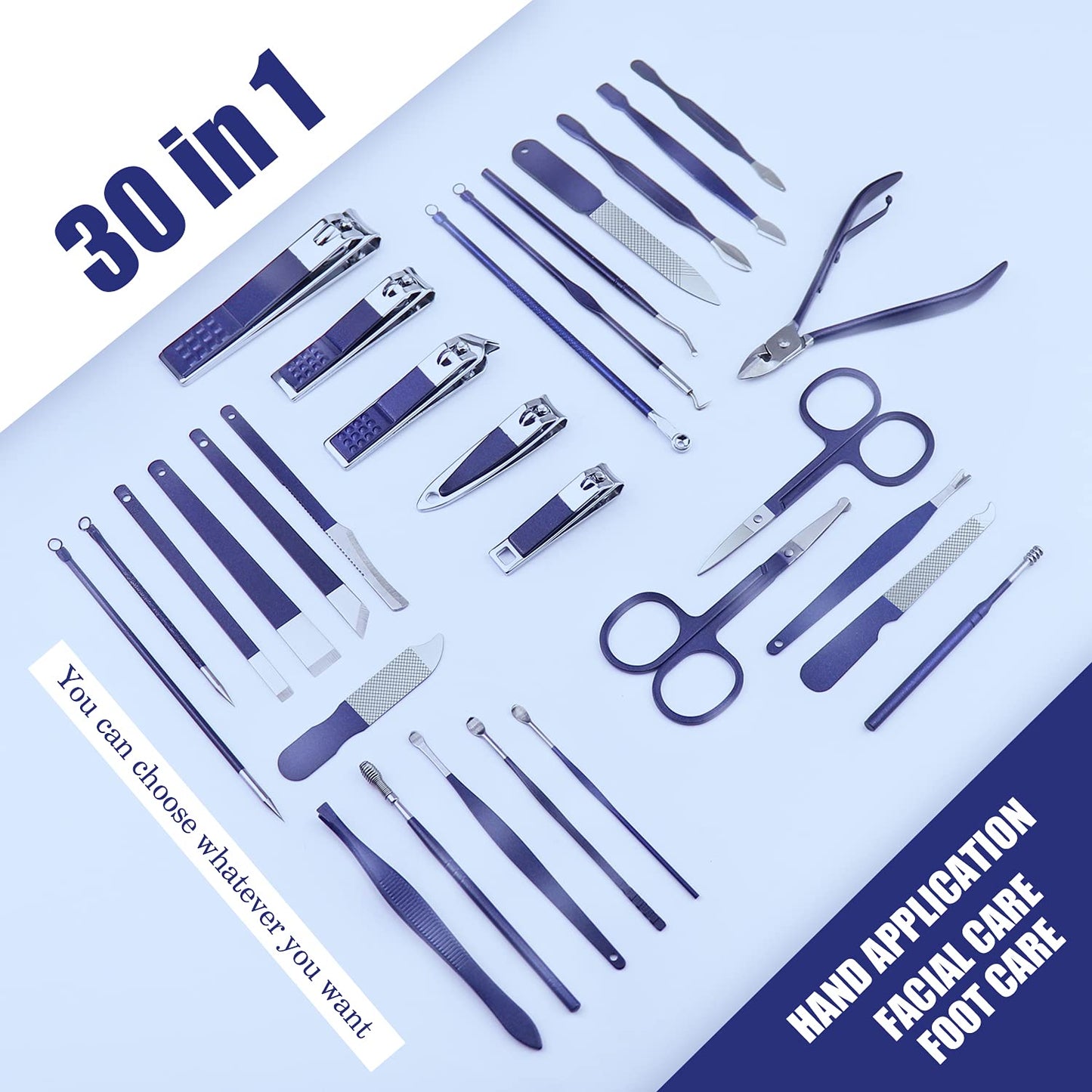 Manicure Set 30-Piece WOAMA Nail Clippers Pedicure Kit Manicure Kit Professional Nail Kit for Toenail Fingernail Facial Care - Blue