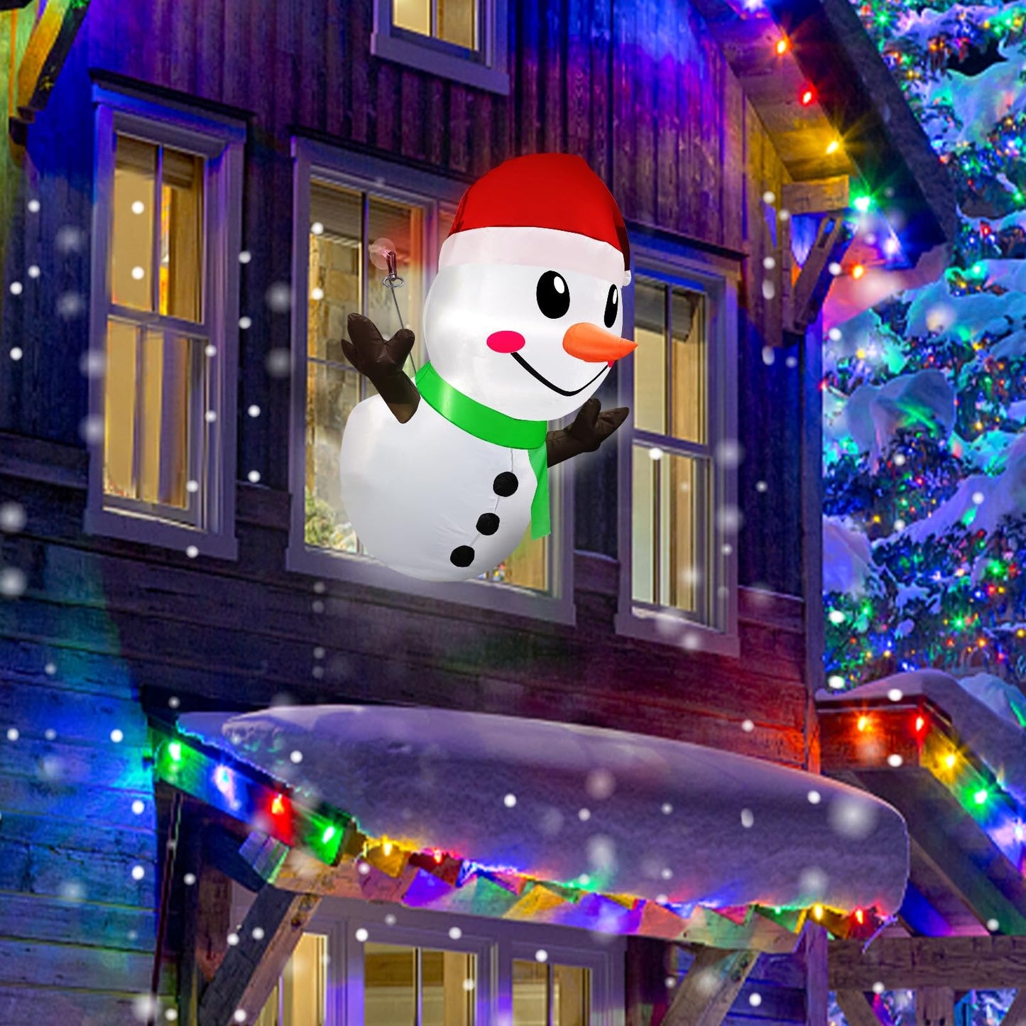 TURNMEON 3.5Ft Christmas Inflatable Decoration Outdoor Santa Snowman Broke Out from Window with Built-in LED Lights Blow Up Yard Christmas Decoration Outside Indoor Holiday Garden Lawn Home Xmas Decor