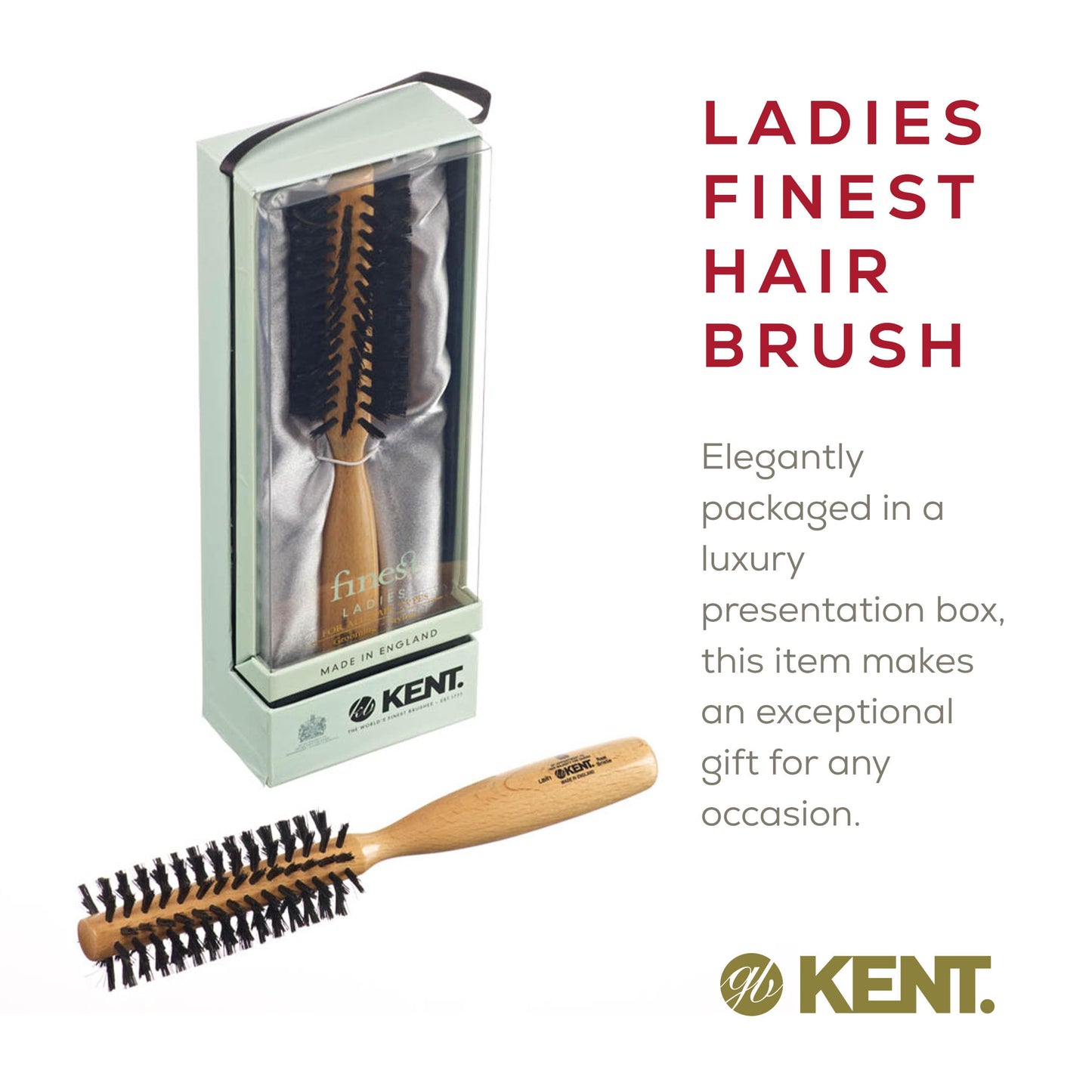 Kent LBR1 Finest Hair Brushes for Women Blow Dry Brush Made of Beechwood -Spiral Radial Boar Bristle Hairbrush for Short or Shaped Hair - Royal Salon Style Straightening Pure Wood Brush from Kent