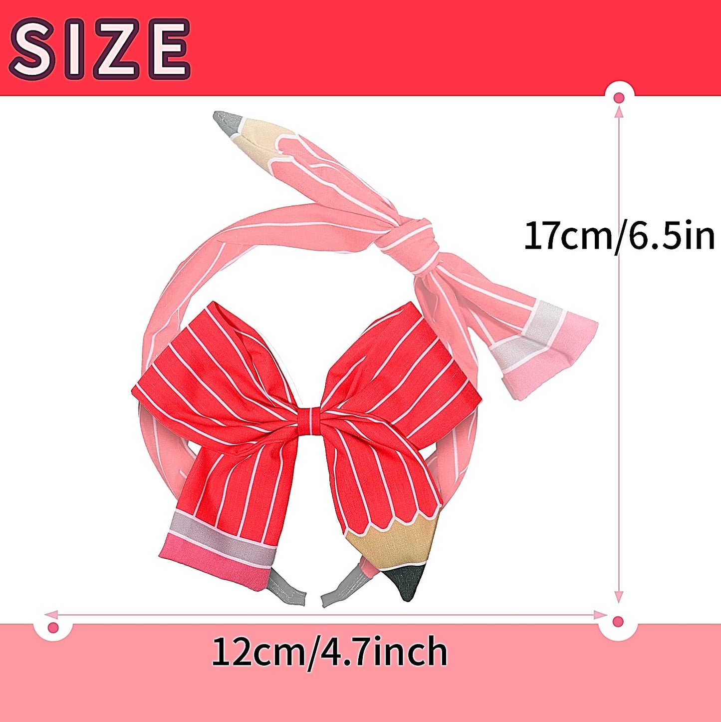 Doneace Back To School Hair Bow Clips for Girls Kids, Cute Pencil Headband for Women Teacher, Pencil Stripe Knotted Hairband Bows Alligator Hair Clip for School First Day Hair Accessories 2Pcs(Red)