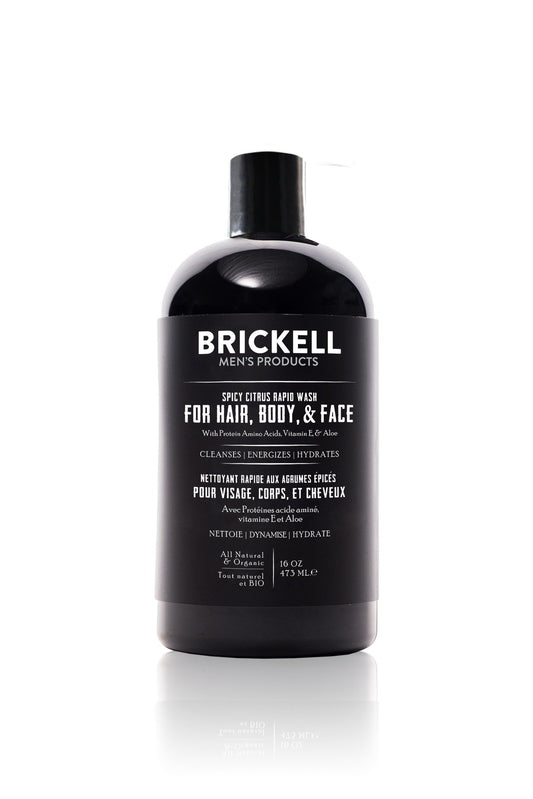 Brickell Men's Rapid Wash, Natural and Organic 3 in 1 Body Wash Gel for Men, 16 Ounce, Spicy Citrus Scent