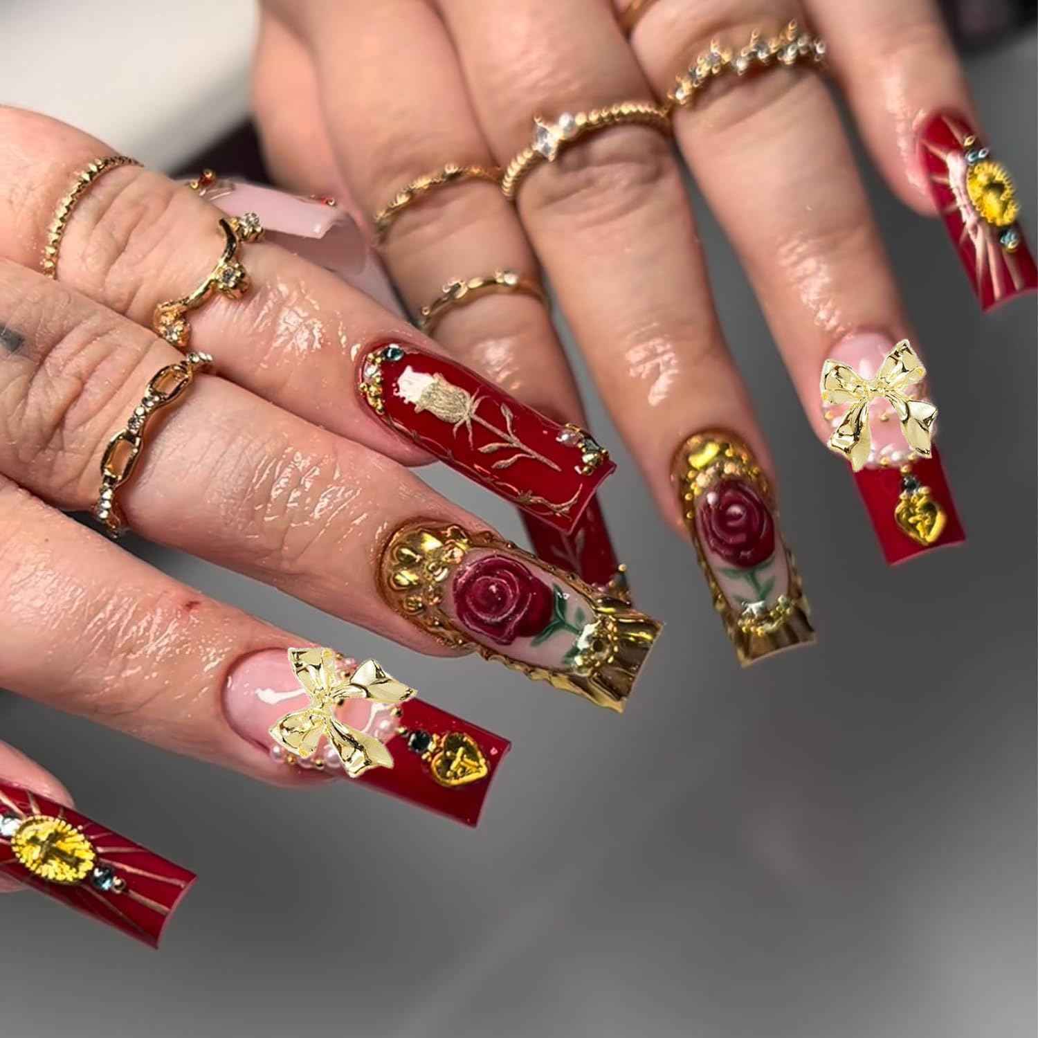 KACHIMOO 40pcs Bow Nail Charms - Gold & Silver Bowknots 3D Alloy Nail Art Bows