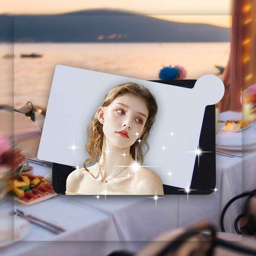 Abvsdu 2 Pcs Pocket Mirror, Stainless Steel Makeup Mirrors Credit Card Mirrors Small Compact Purse Mirror Rectangular Handheld Travel Makeup Mirrors with Leather Case Holder for Women Men (Black)