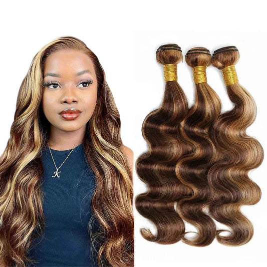 Ombre Human Hair Bundles 4/27 Bundles Honey Blonde Body Wave Bundle Healthy And Soft 12 14 16 Inch Highlight Bundle Hair Weave Unprocessed Salon Quality 300G