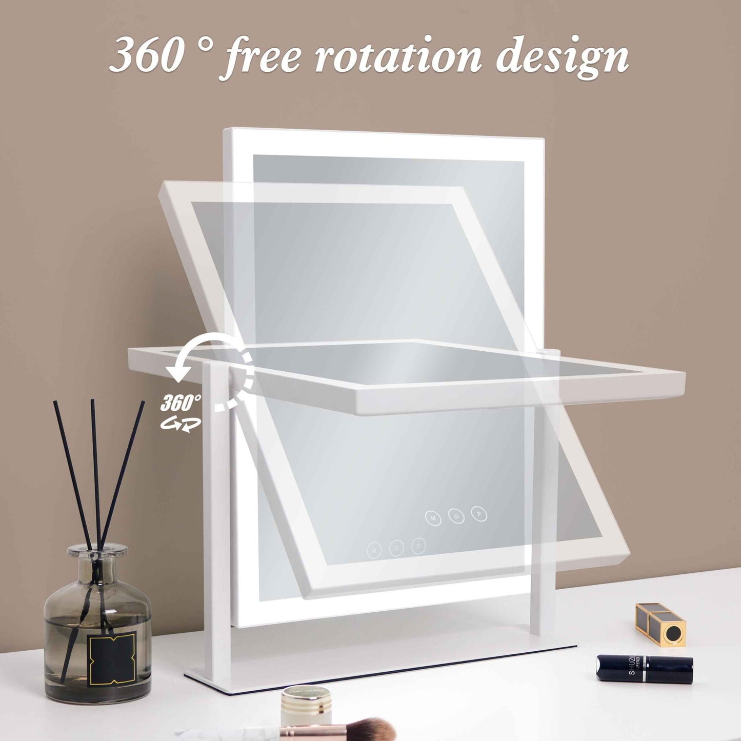 Yumelivi LED Vanity Mirror with Touch Controls, Tabletop Makeup Mirror with Bright Lighting, White