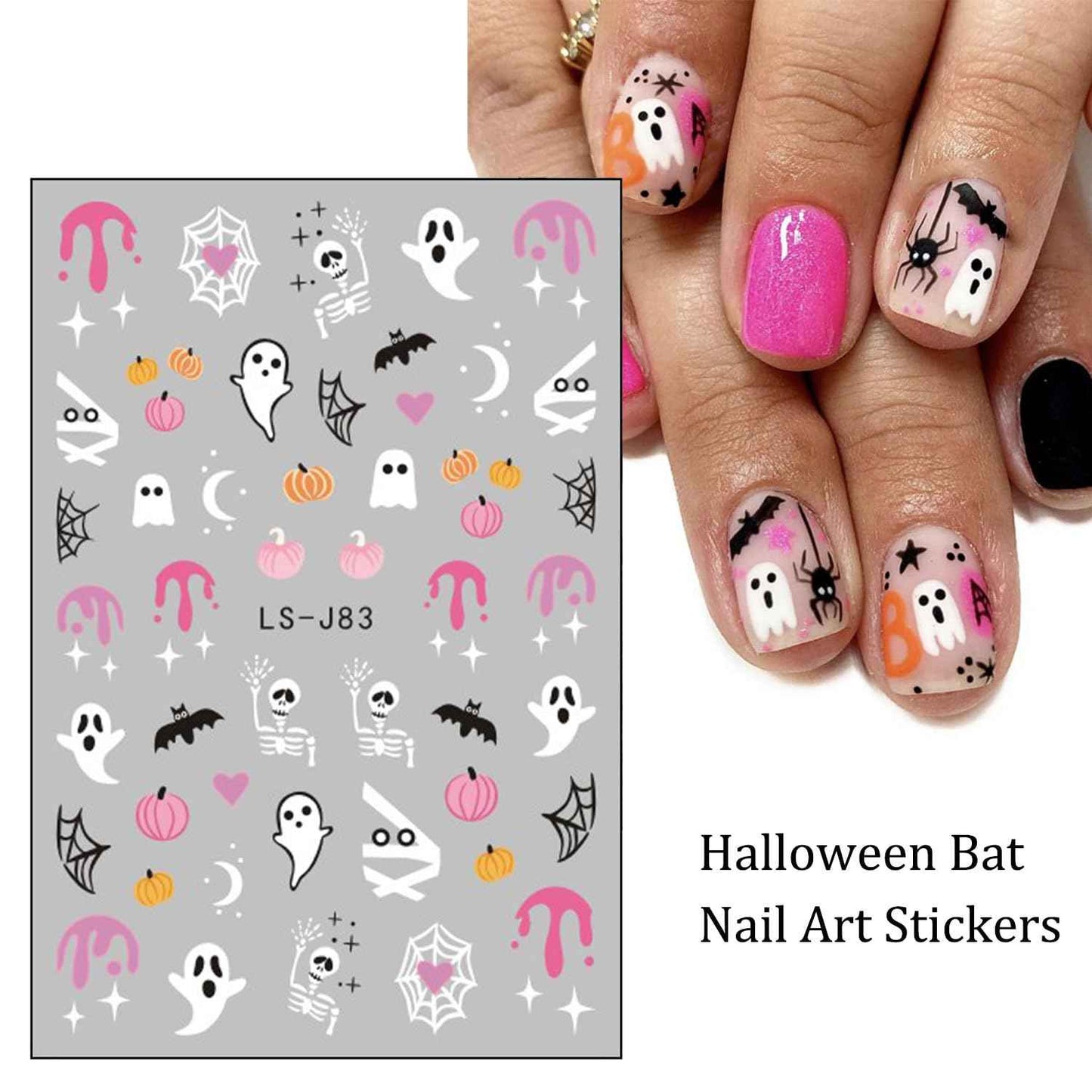 12 Sheets Halloween Nail Stickers Pumpkin Nail Decals 3D Self-Adhesive Ghost Spider Web Design Manicure Supplies Bat Cat Nail Art Sticker for Women Girls Holiday DIY Nail Decorations