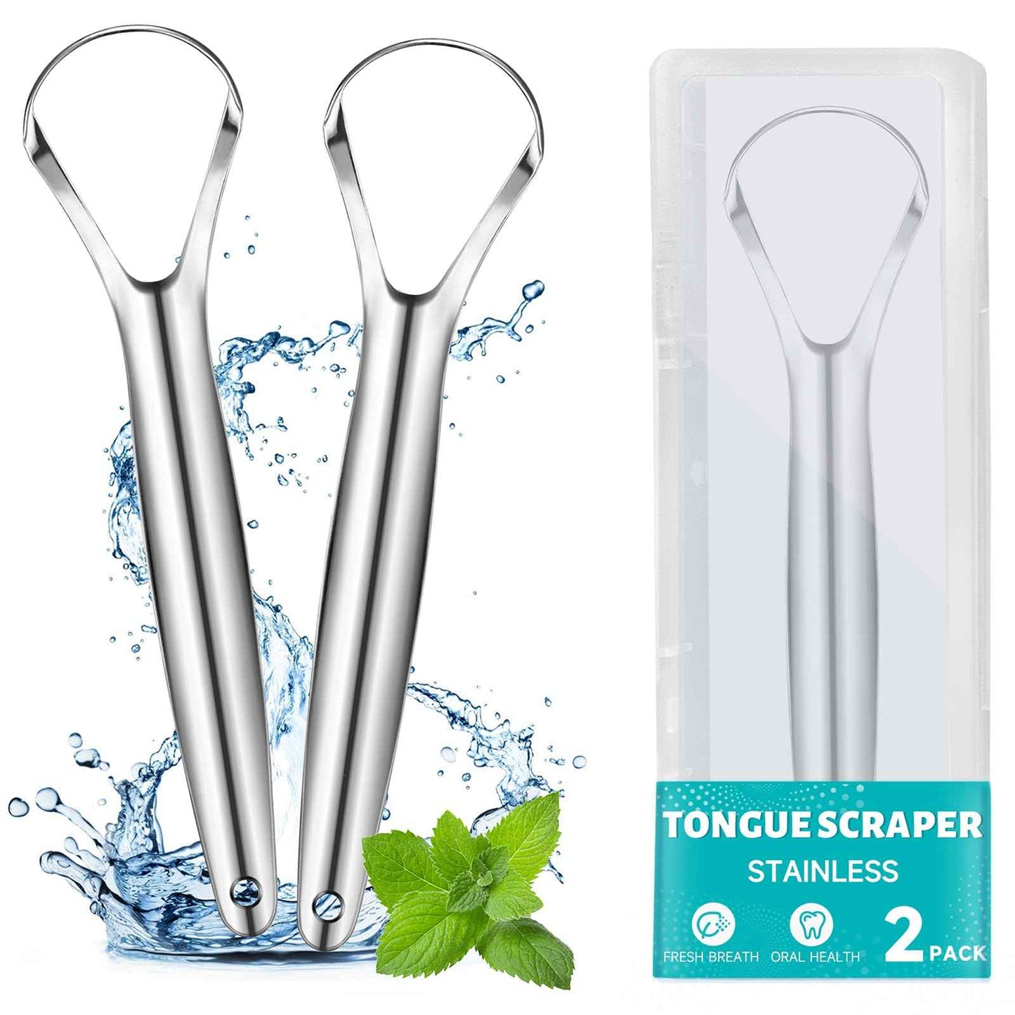 EZ COZY 2 Pack Tongue Scraper for Adults, Reduce Bad Breath, Tongue Cleaner with Travel Case, Stainless Steel Tongue Scrapers, Tongue Brush, Tongue Scrubber for Oral Care & Hygiene