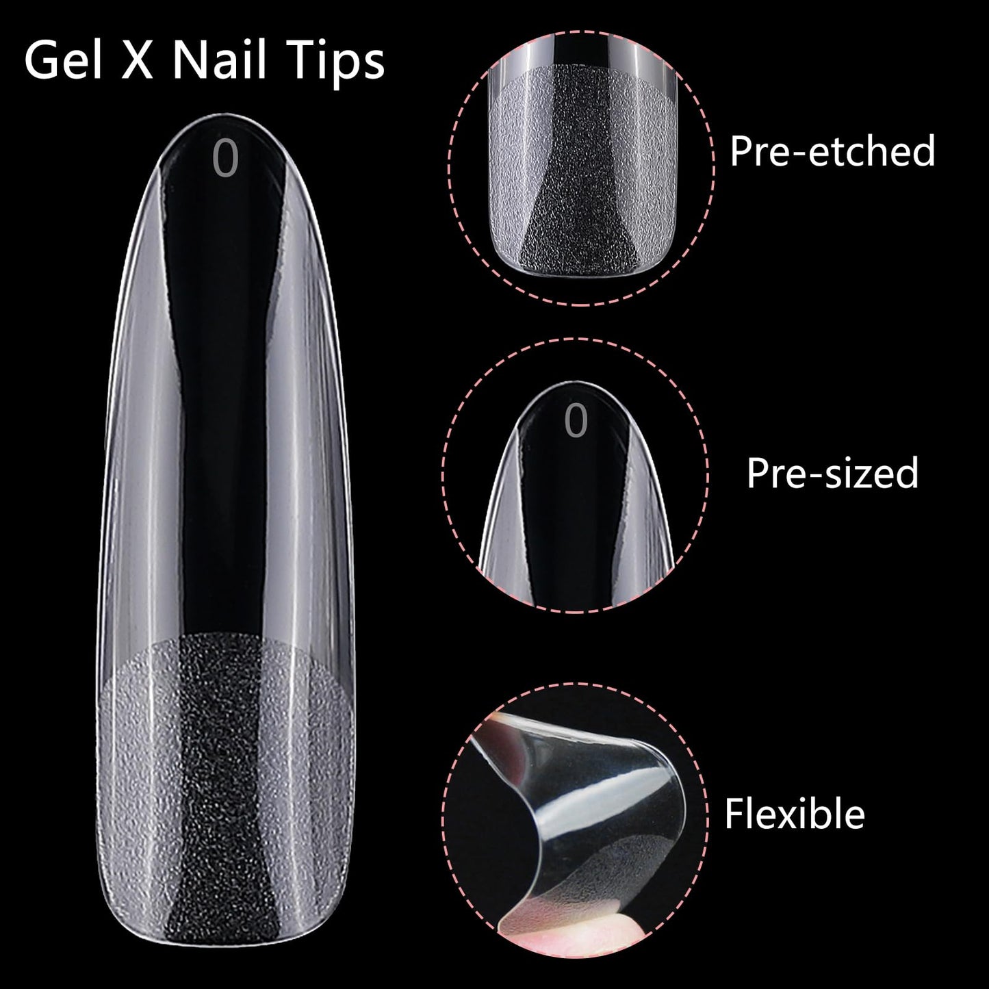 LoveOurHome 240pc XXL Almond Gel x Nail Tips Extra Long Clear Stiletto Oval Fake Nails 12 Sizes Full Cover Artificial False Nails Tips for Acrylic Nail Gel x Tips Extension Press on Nails Making